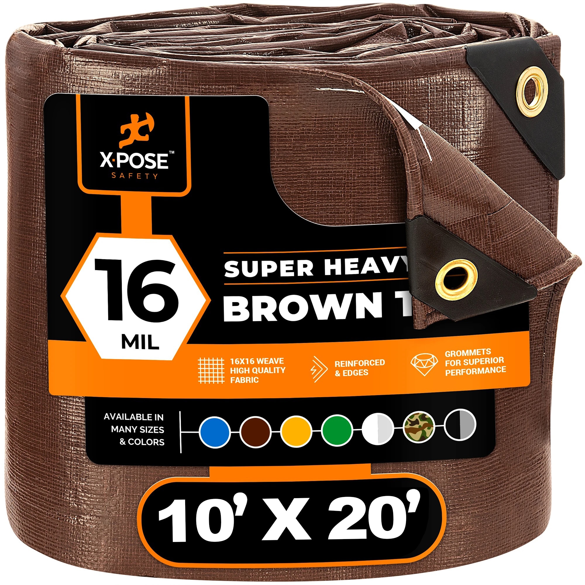 XPOSE SAFETY BHD-1020-A 10-ft x 20-ft Brown Waterproof Commercial Polyethylene 16-mil Tarp