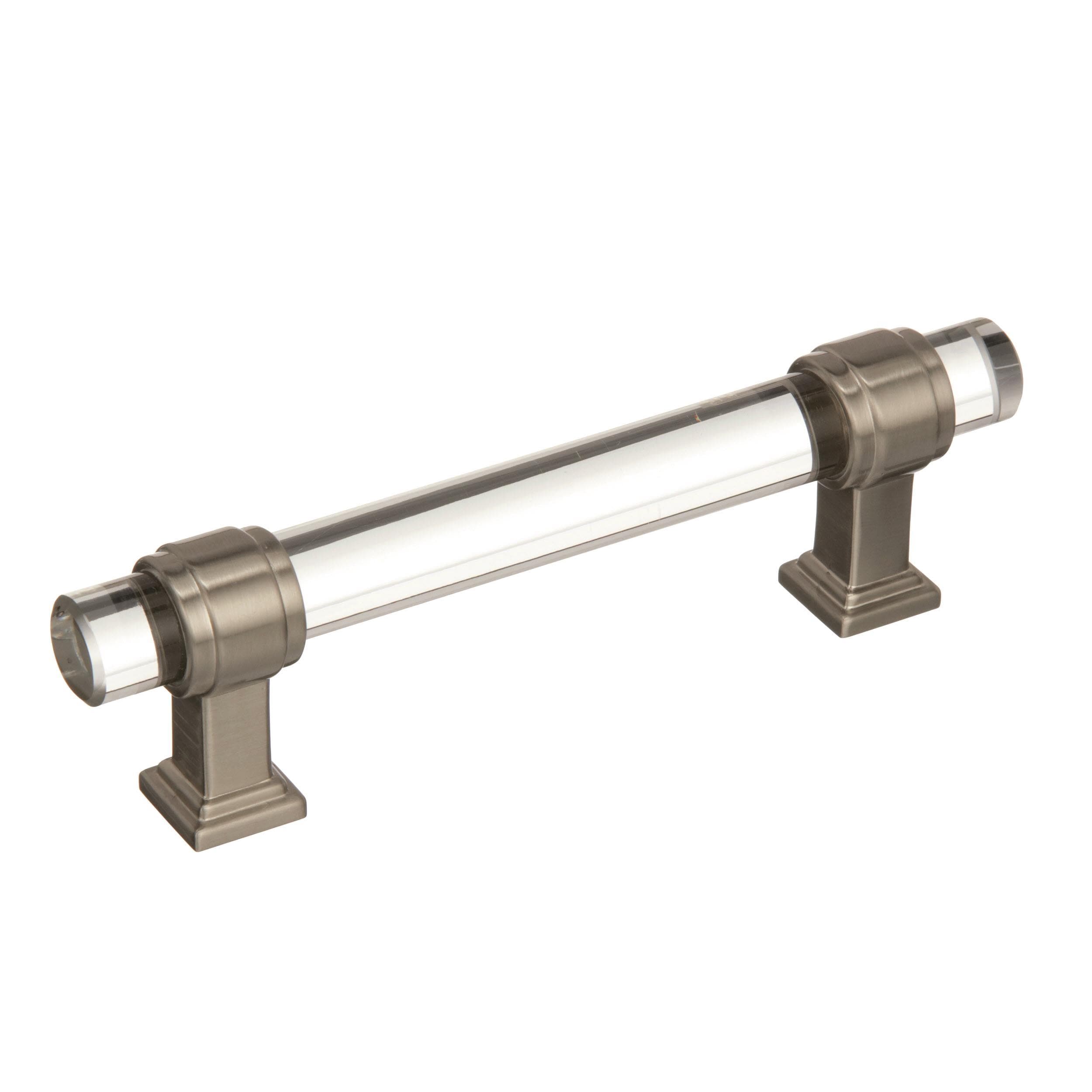 Amerock BP36654CG10 Glacio 3-3/4-in , 96mm Center to Center Clear and Satin Nickel Cylindrical Bar