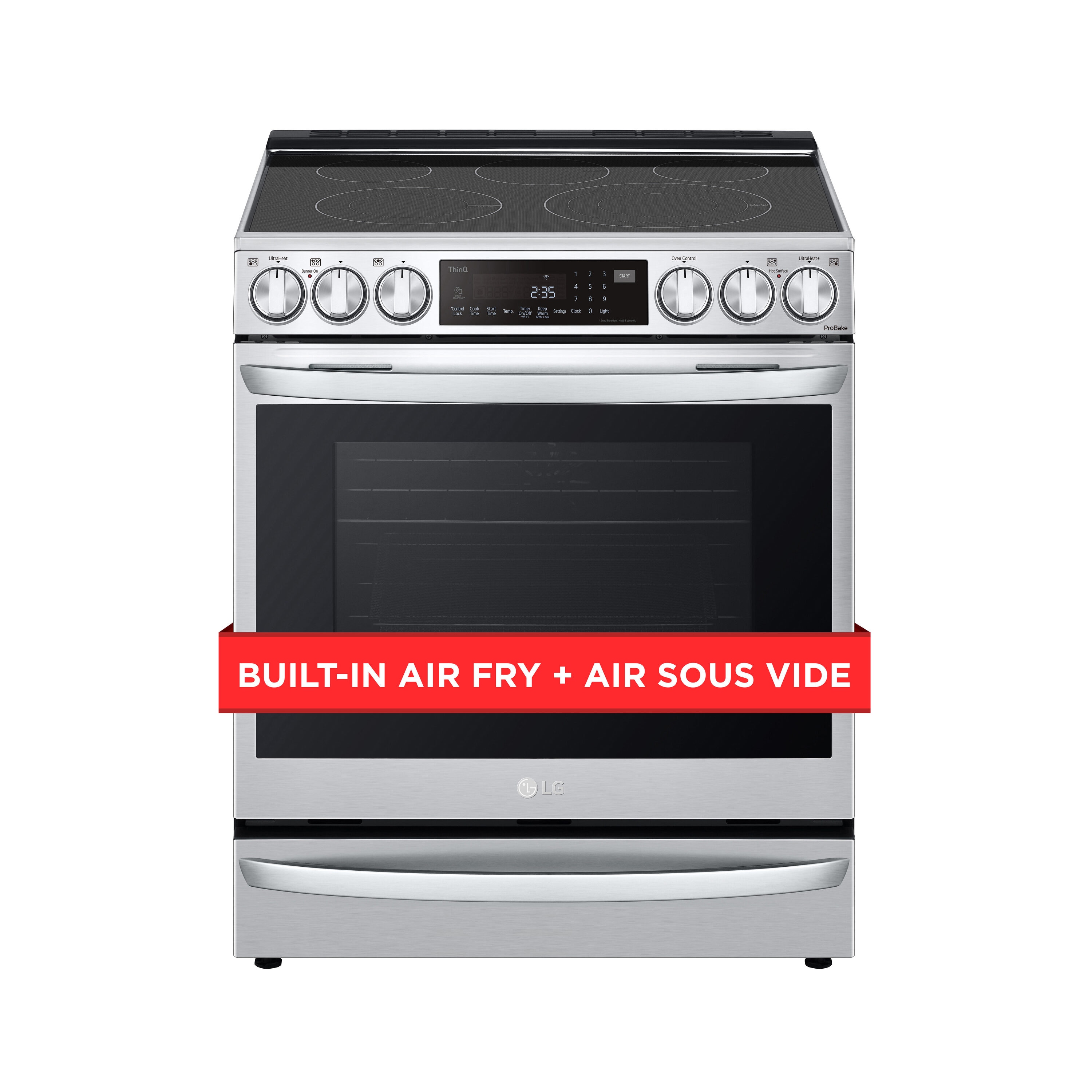 LG 30-in Glass Top 5 Burners 6.3-cu ft Self-Cleaning Air Fry Freestanding  Smart Electric Range (Stainless Steel) in the Single Oven Electric Ranges  department at