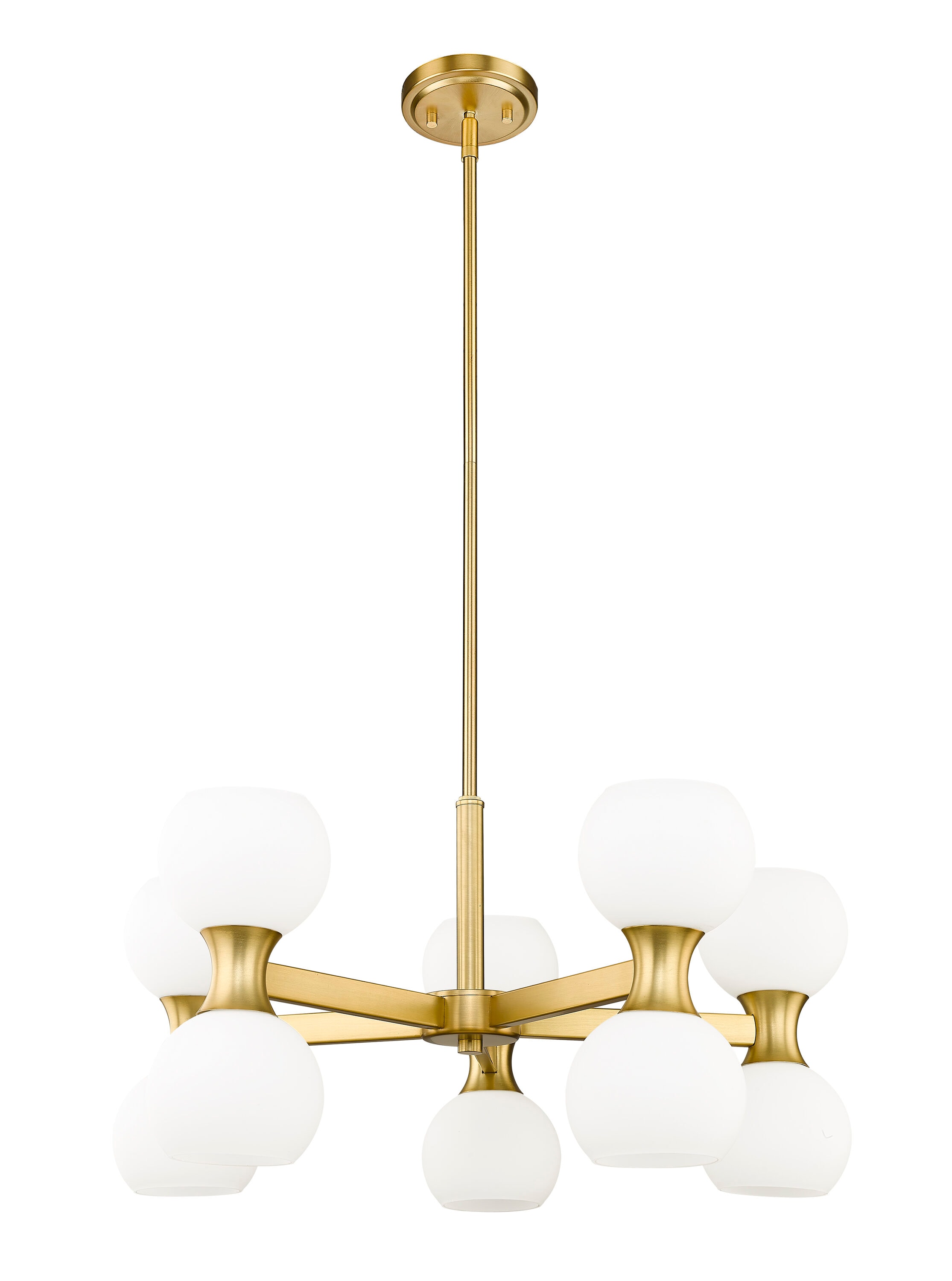 Modern Gold 10-Light Chandelier with Opal Glass Shades