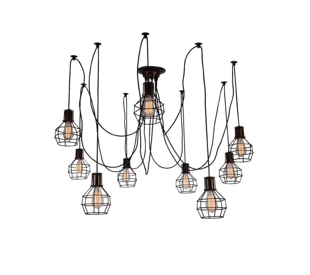 CWI Lighting 9608P31-9-126 Secure 9-Light Chocolate Rustic Geometric Hanging Pendant Light