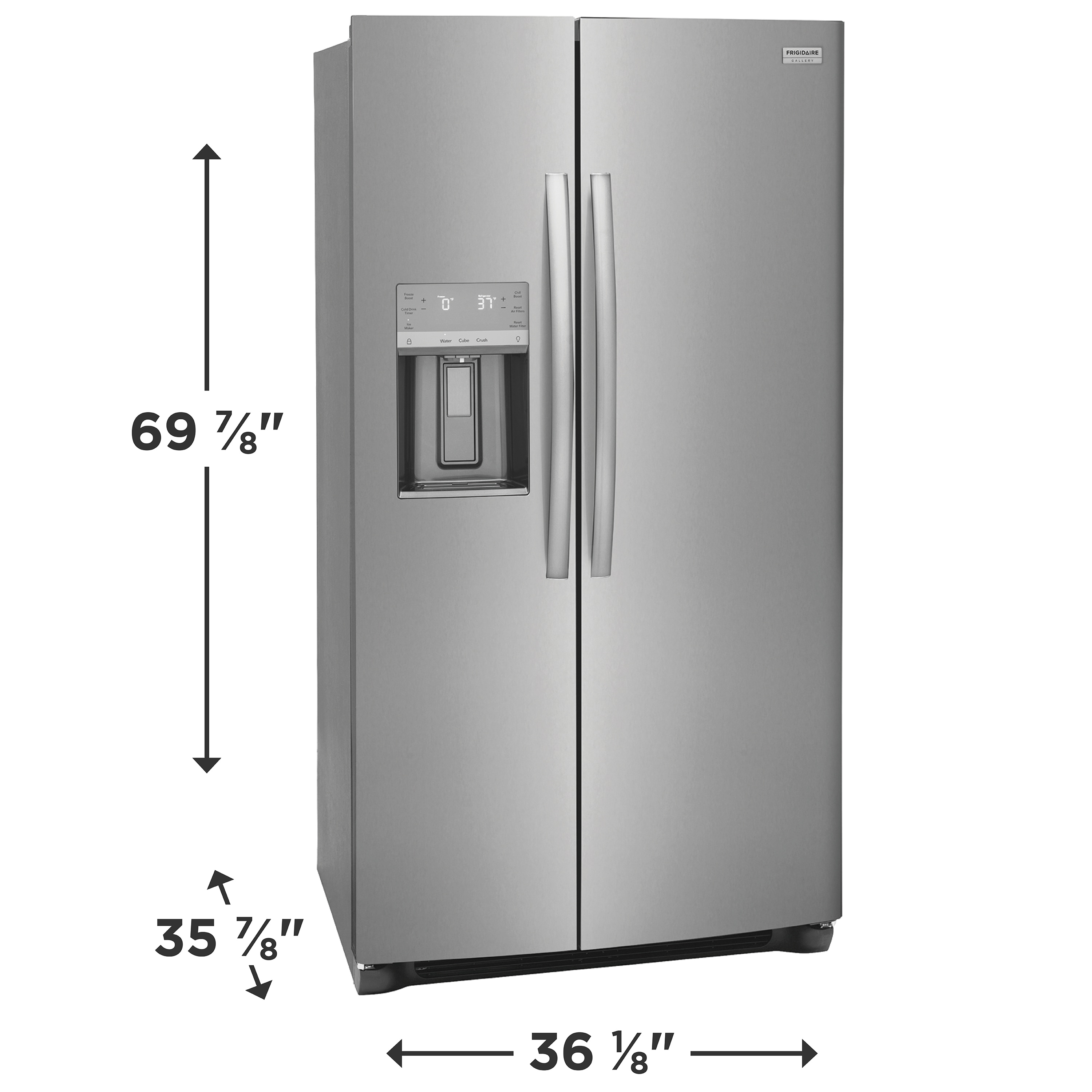 36" Stainless Steel Side-by-Side Refrigerator with Ice Maker