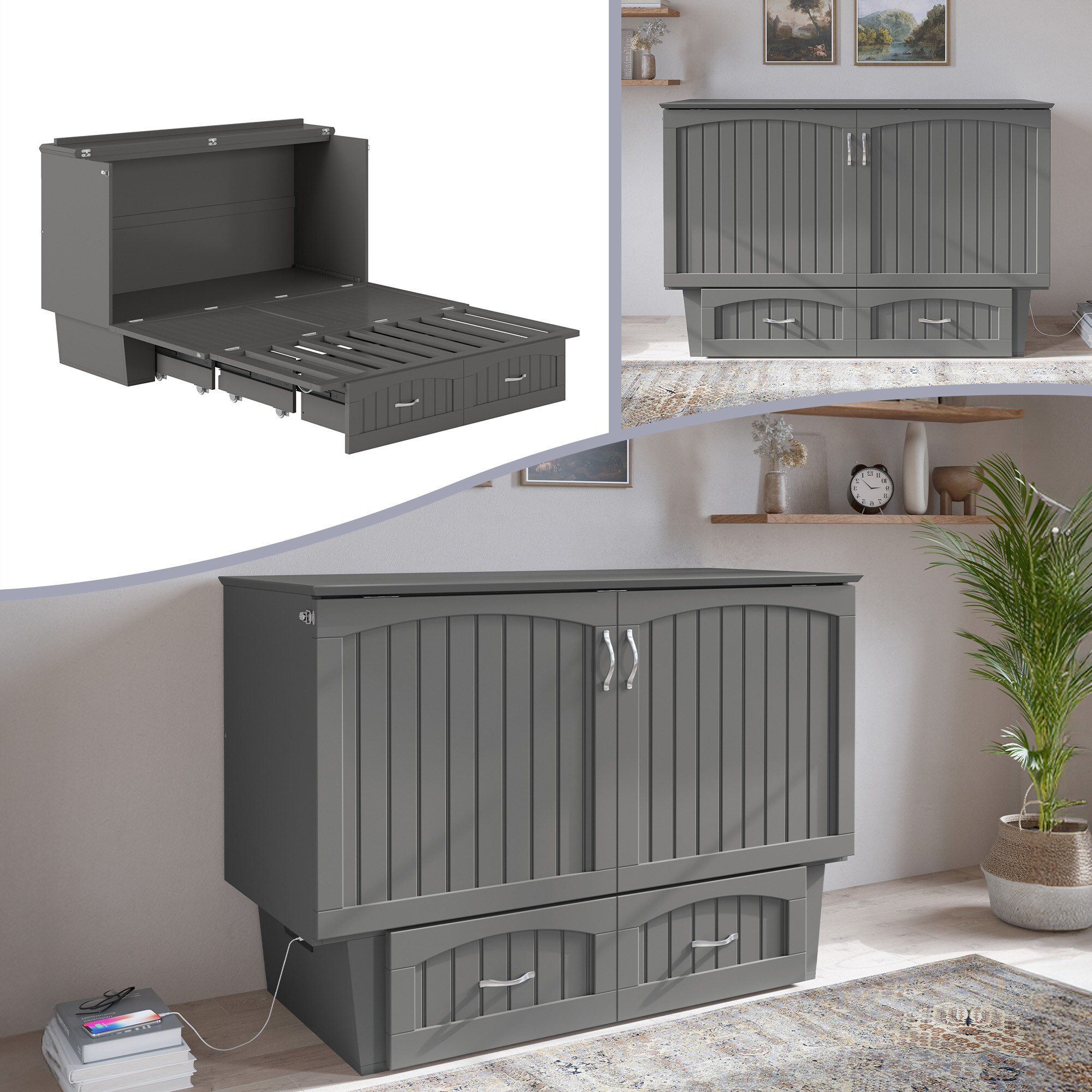 AFI AC594109 Marina No Mattress Grey Queen Wood Murphy Bed with Storage