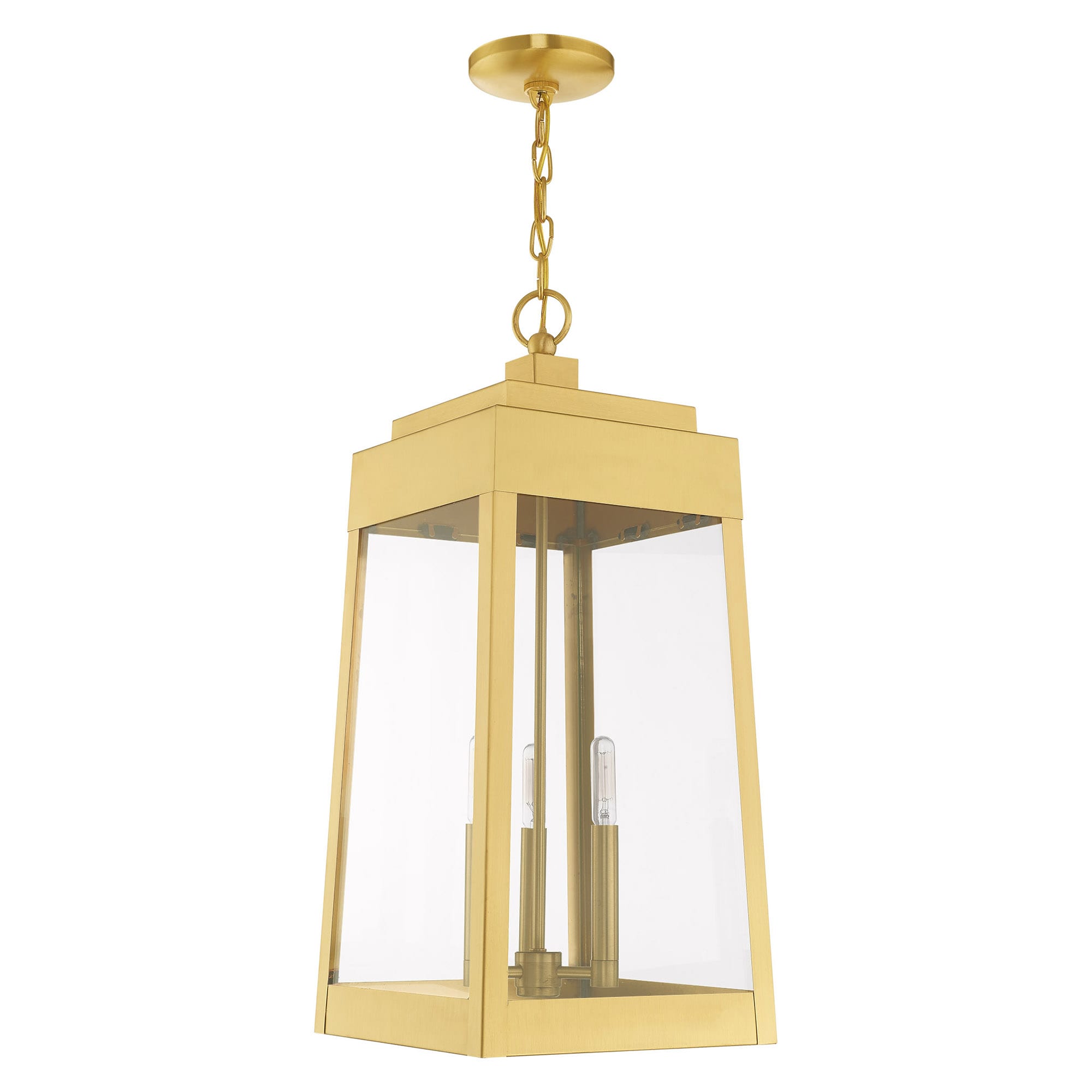 Satin Brass 3-Light Industrial Pendant Lantern with Clear Glass