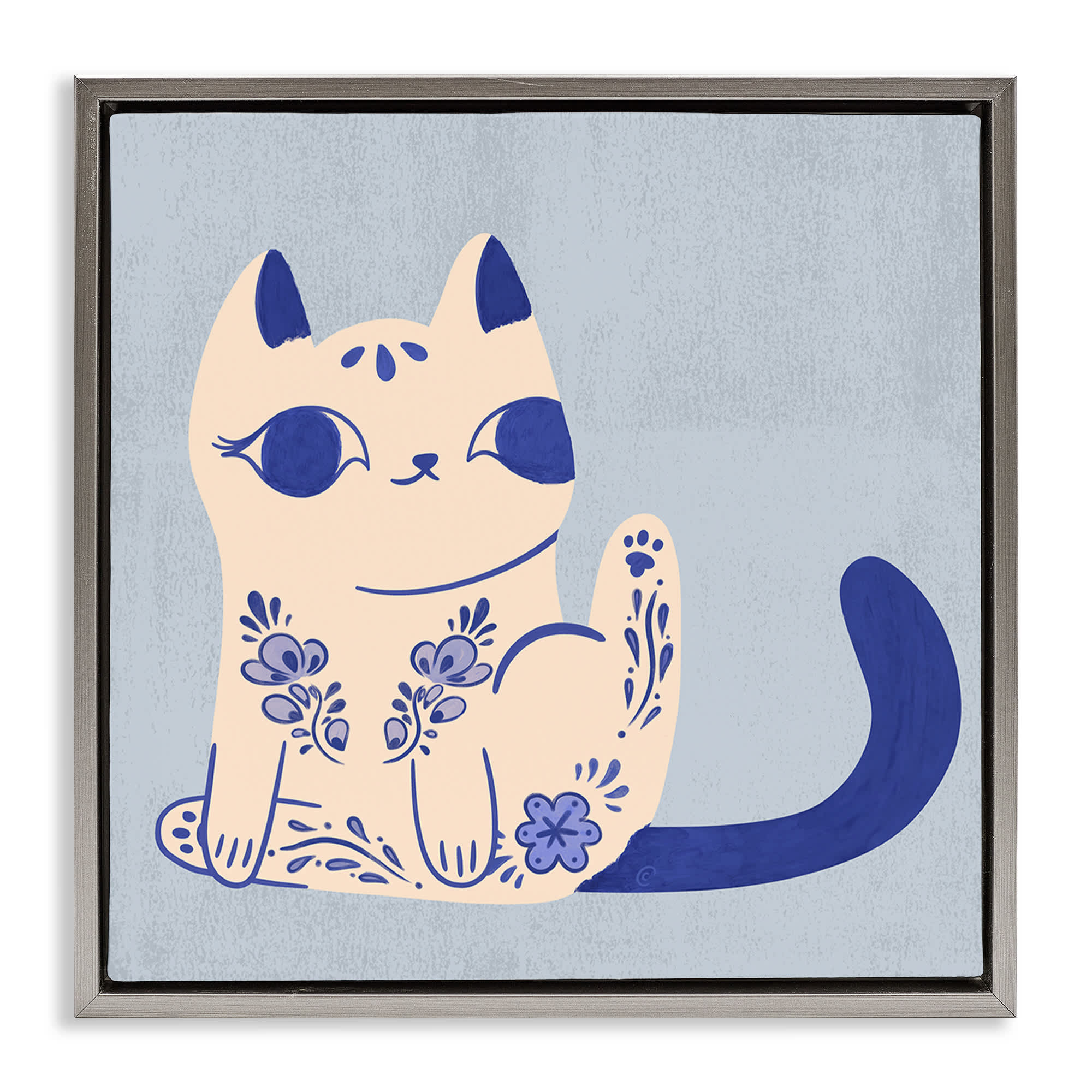 Stupell Industries BS-839-FFL-24X24 Ornate Floral Cat Gray Framed Floater Canvas Wall Art By Carrie Cantwell 25 x 25