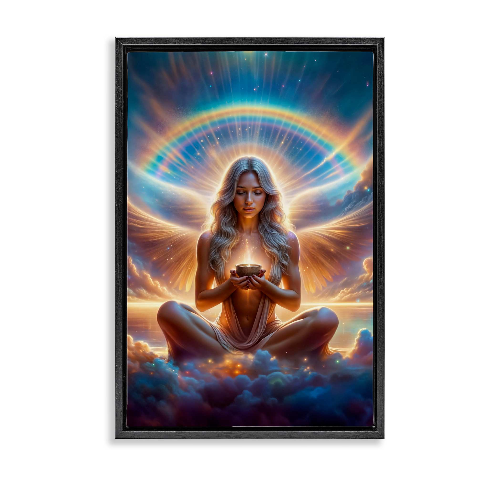 Stupell Industries BT-306-FFB-20X30 Enlightened Angel with Tea Floating Frame design by Spirit of the Rainbow