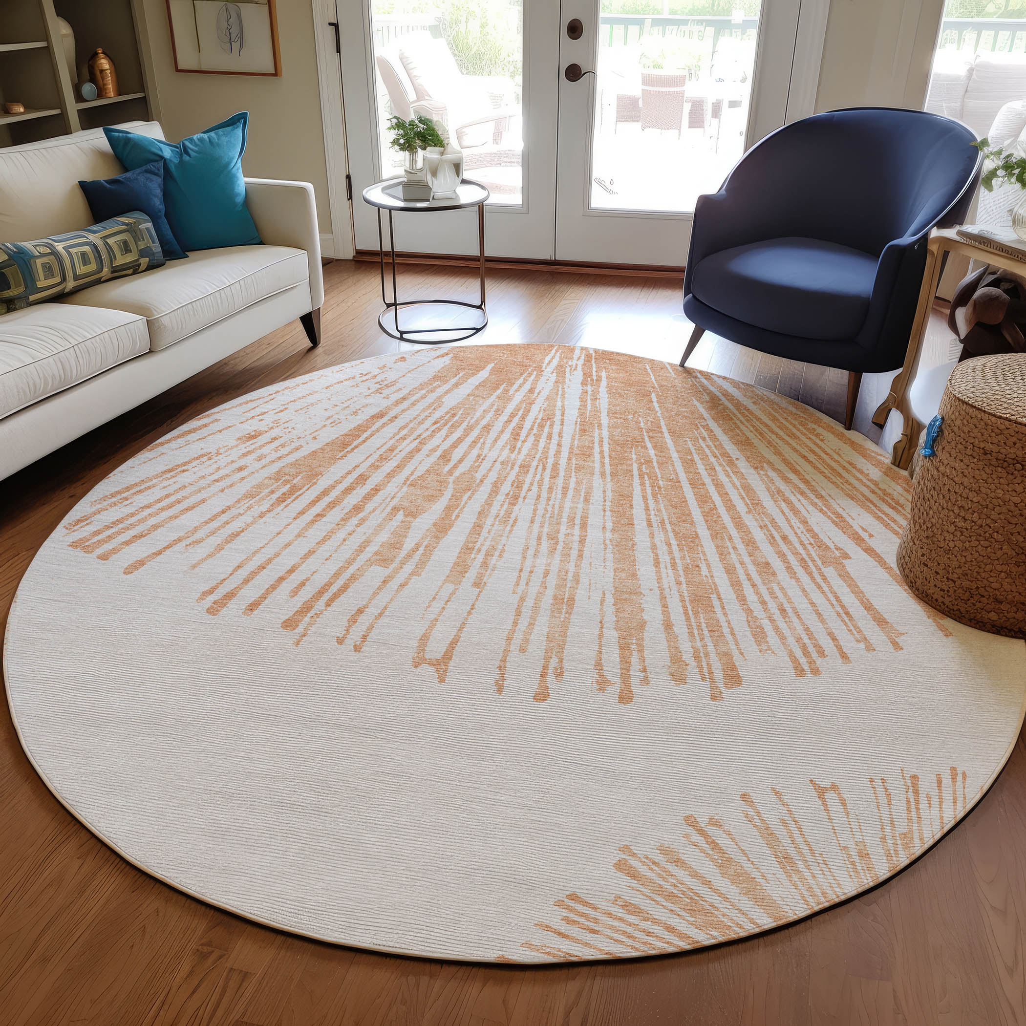 Addison Rugs ACN642SM8RO Chantille ACN642SM 8 x 8 (ft) Polyester Salmon Round Indoor/Outdoor Geometric Machine washable Area rug