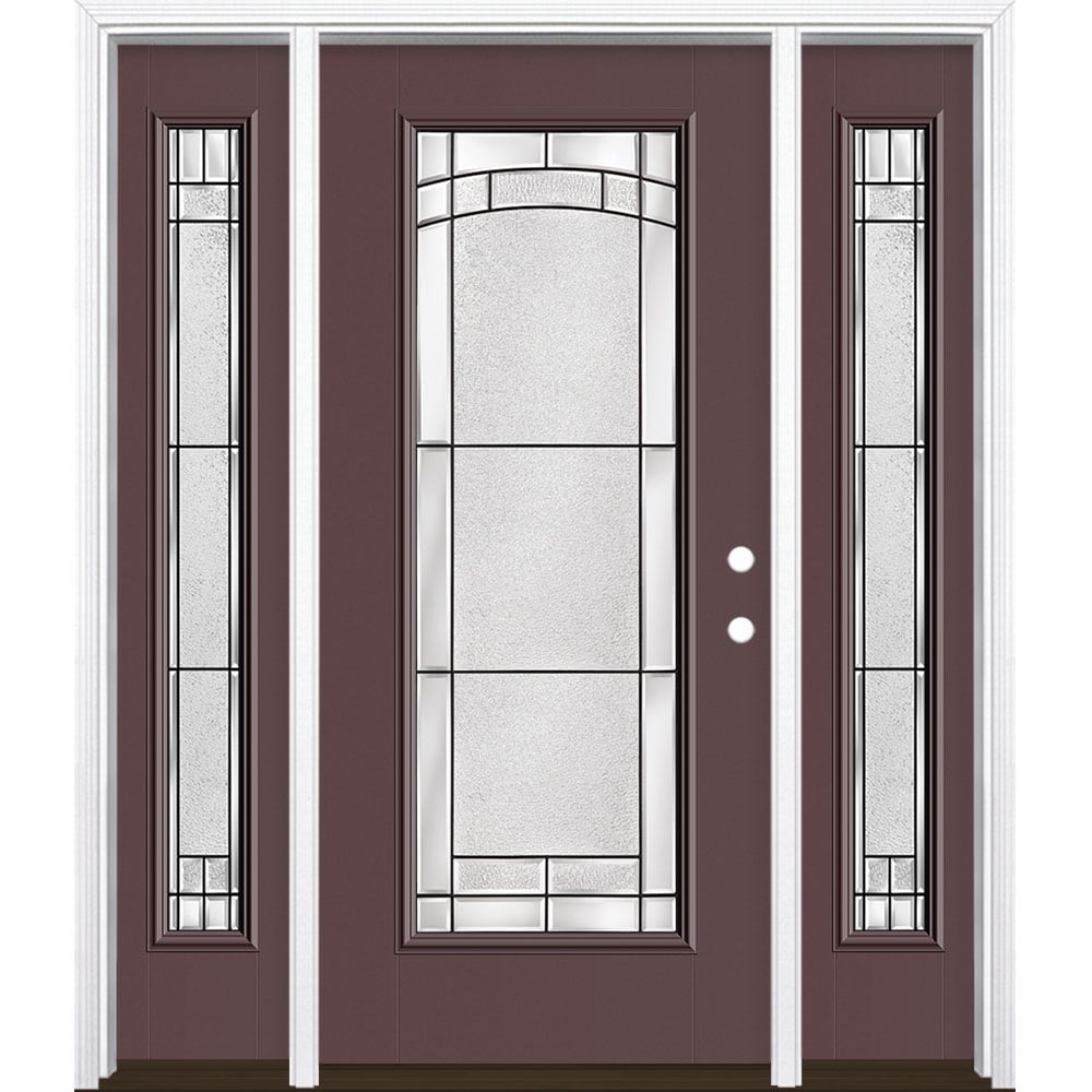 Masonite 3419539 Element 60-in x 80-in x 4-9/16-in Fiberglass Full lite Left-hand inswing Currant Painted Prehung Front Door with Sidelights with Brickmould Insulating core