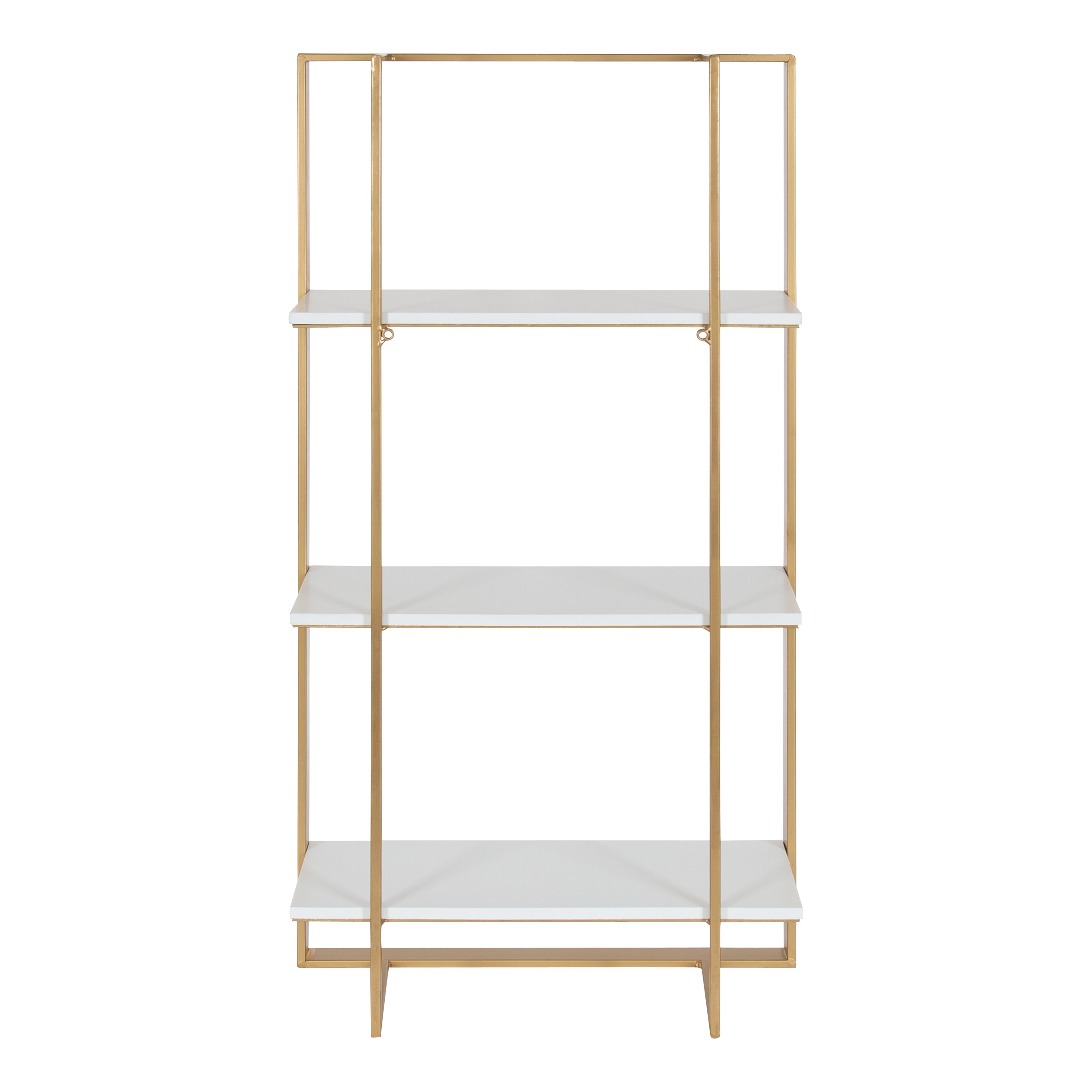 White and Gold Floating Wood Wall Shelf, 32 Inch