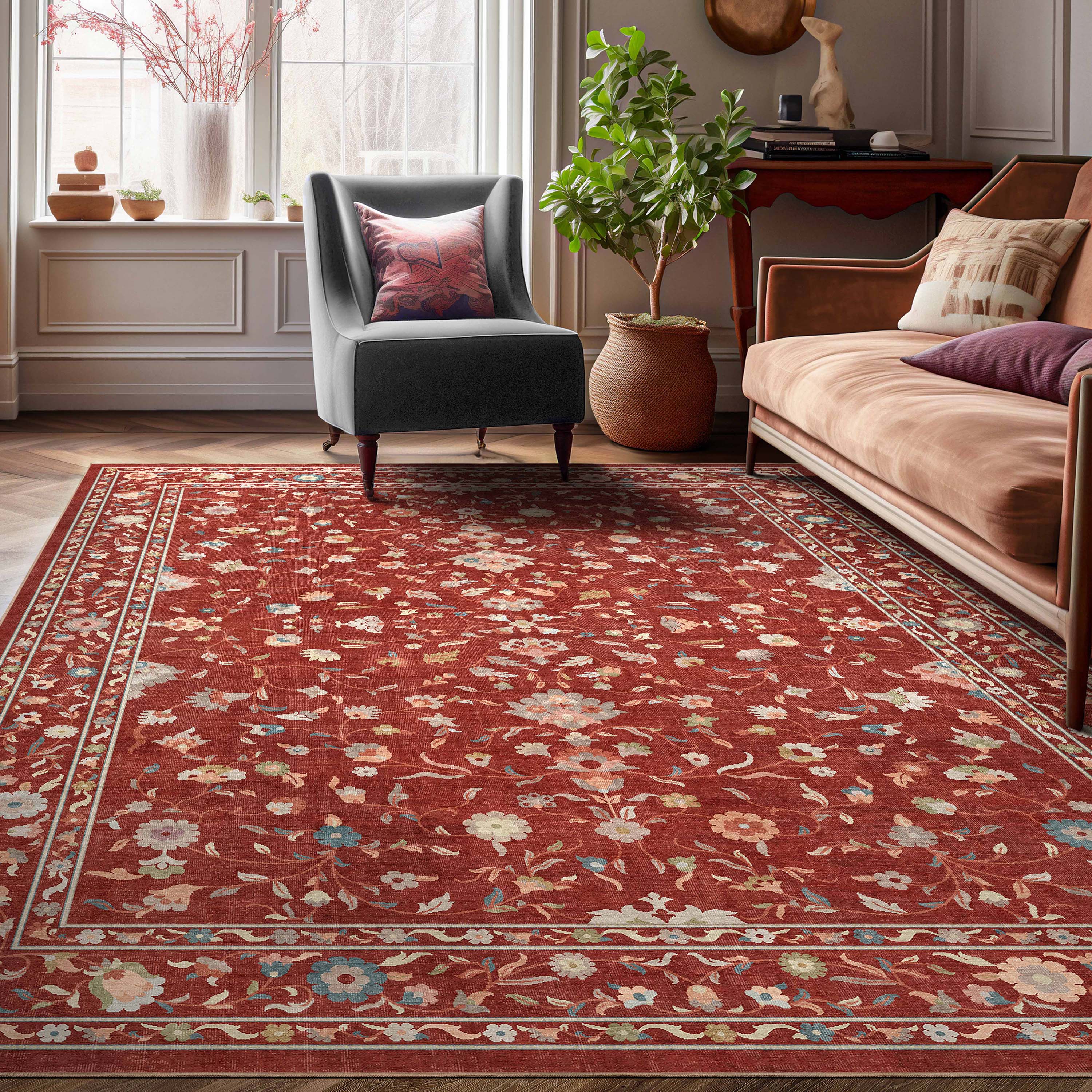 Well Woven W-AP-74C-7 Apollo Serapi 8 x 10 (ft) Polyester Red Rectangular Indoor Floral/Botanical Persian Area rug