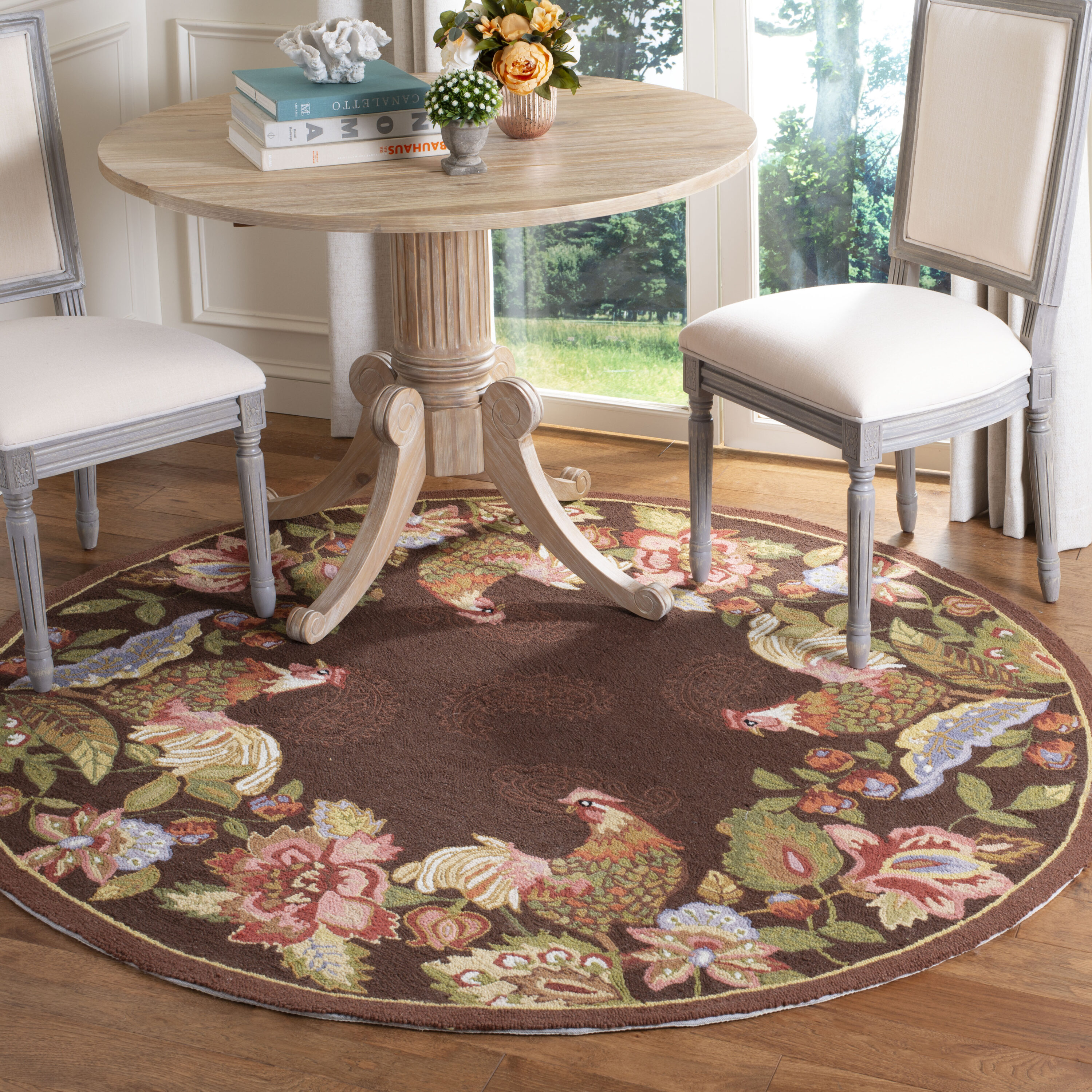 Chelsea Hooked Rug 314C Maroon 6ft x 6ft Country Floral Rug