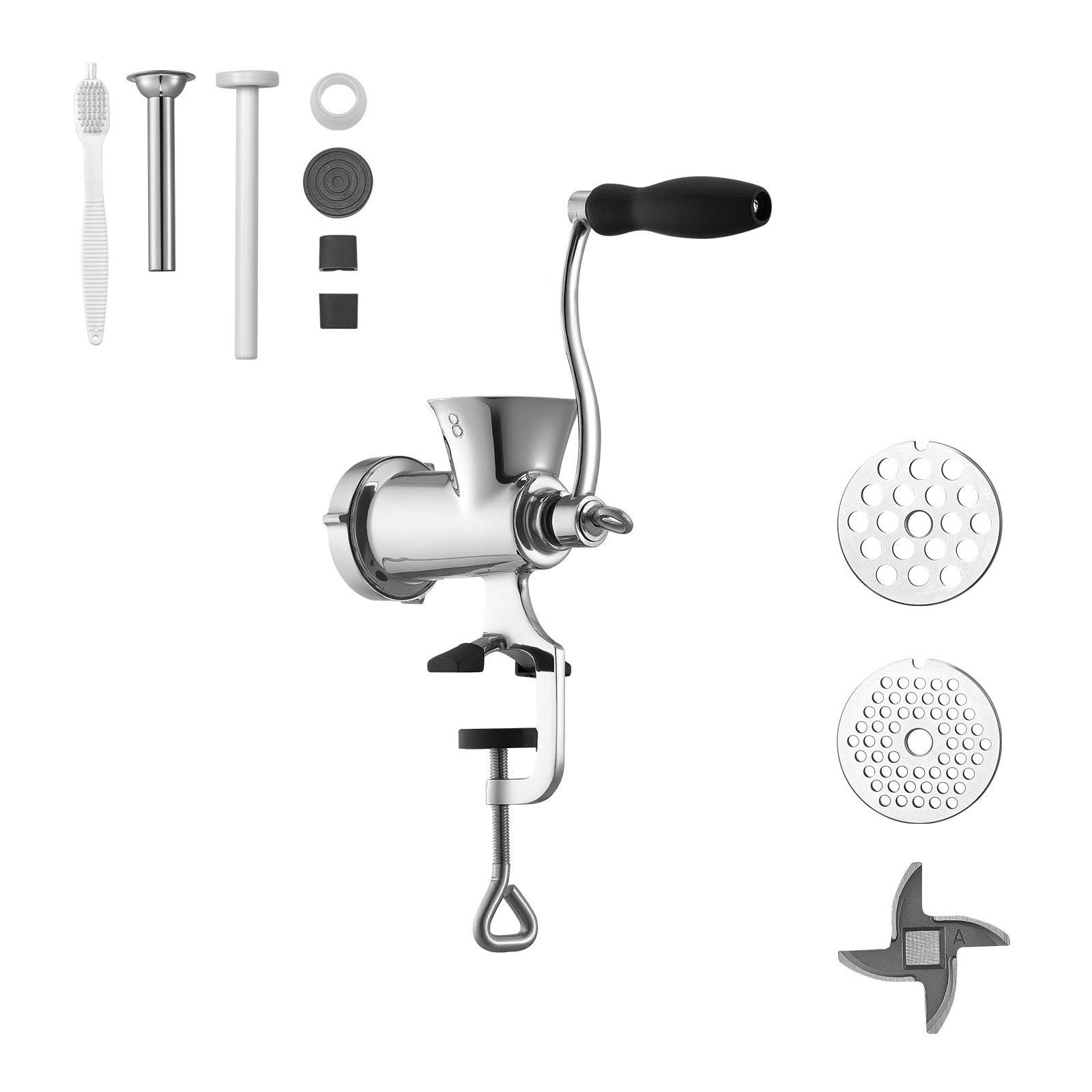 GIVIMO ZMLW014GIVSS2662 Manual Meat Grinder 304 Stainless Steel Hand Crank Meat Mincer with Steel Table Clamp Sausage Stuffer with 2 Cutting Plates and Sausage Tube for Beef Chili Pork Tabletop
