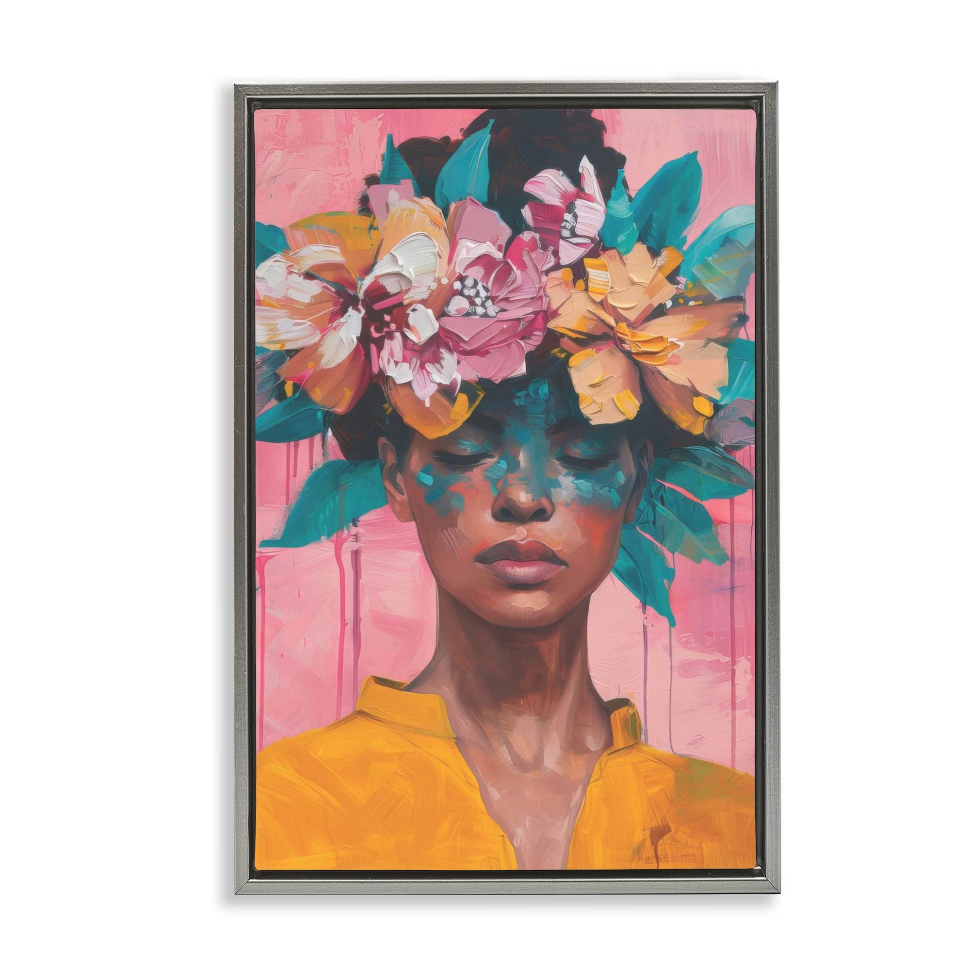 Stupell Industries BT-679-FFL-16X24 Woman With Floral Headdress Floating Frame design by LSR Design Studio