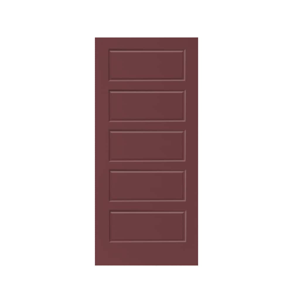CALHOME DOOR-5PANEL-RS-30RM 30-in x 80-in Maroon Stained MDF Hollow core Single Barn Door (Hardware Not Included)
