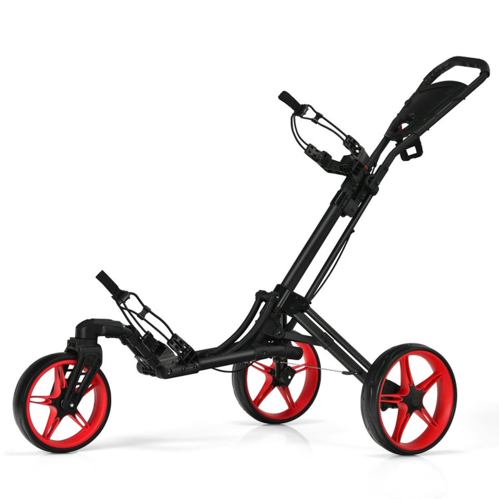 SUGIFT Folding Golf Push Cart with Swivel Front Wheel Scoreboard Cup Holder and 38-to-45-in Adjustable Handle Lightweight Aluminum Frame Red