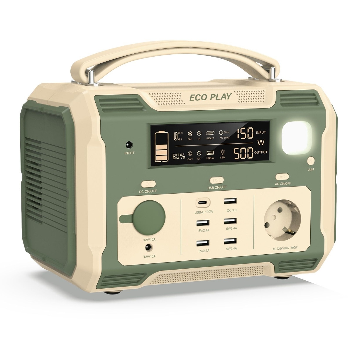 Loheer 500W Portable Power Station 484Wh Solar Generator with 2 AC Outlets for Camping RV