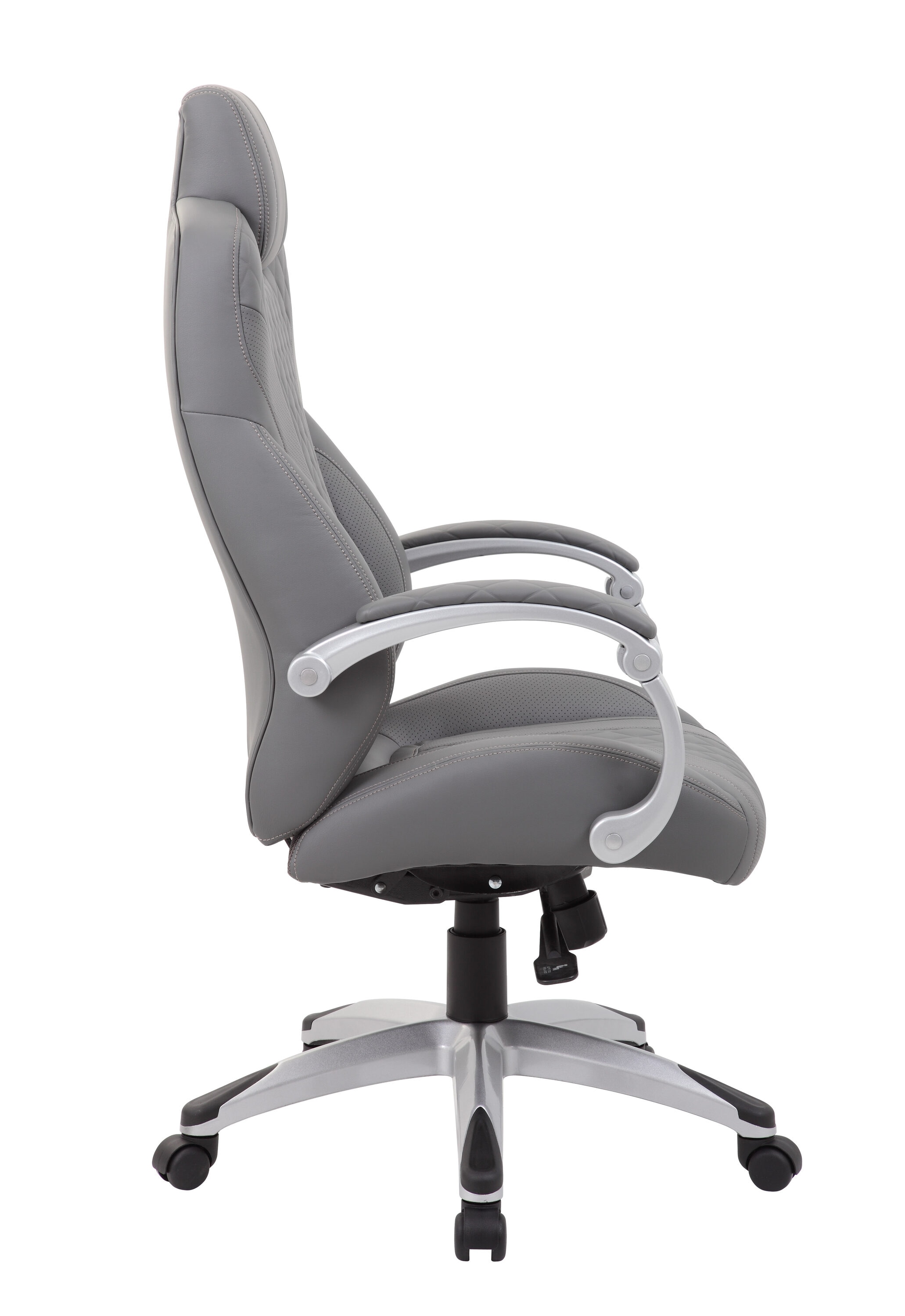 Executive Gray Leatherette High-Back Swivel Office Chair with Fixed Arms
