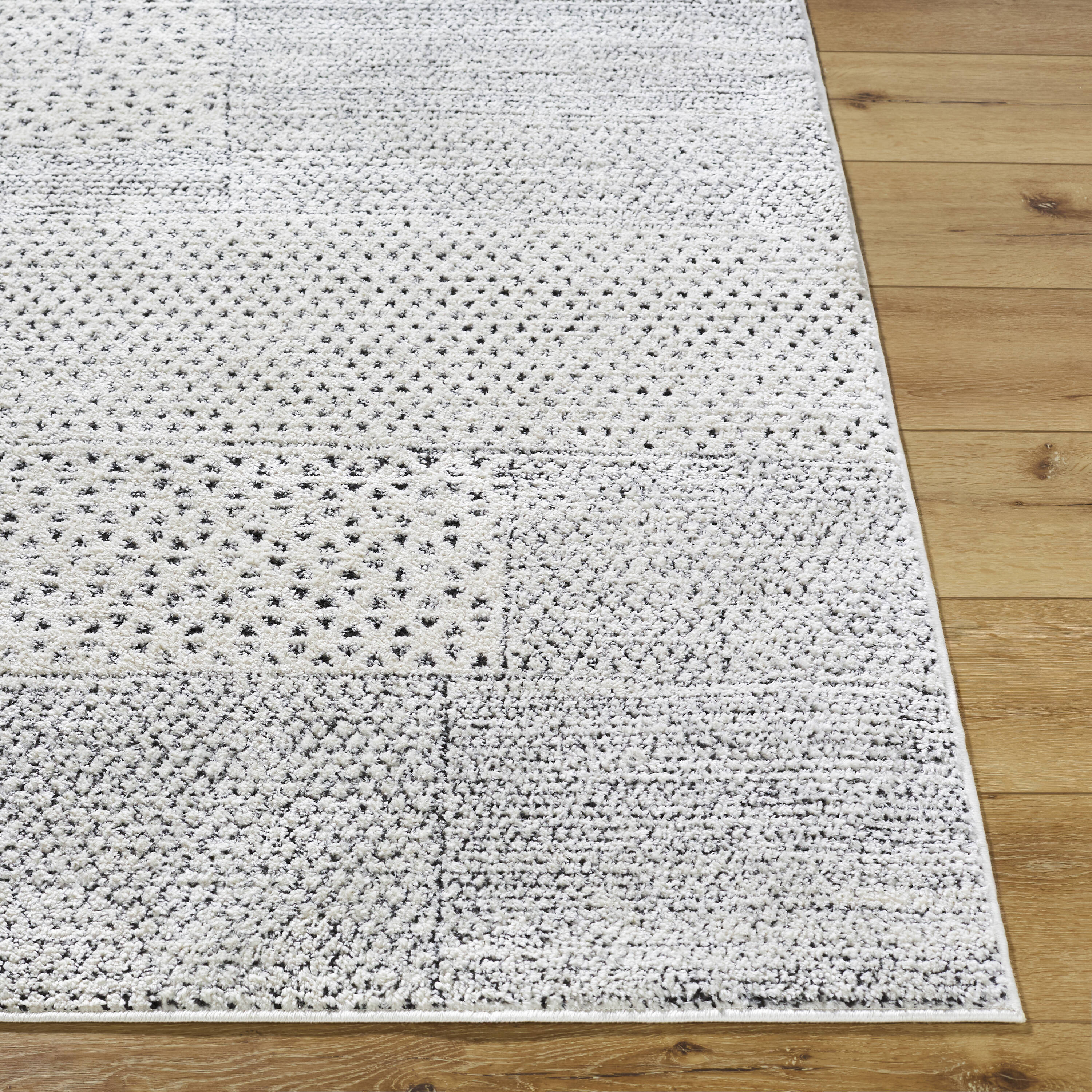 Ivory and Black Geometric Polyester Runner Rug