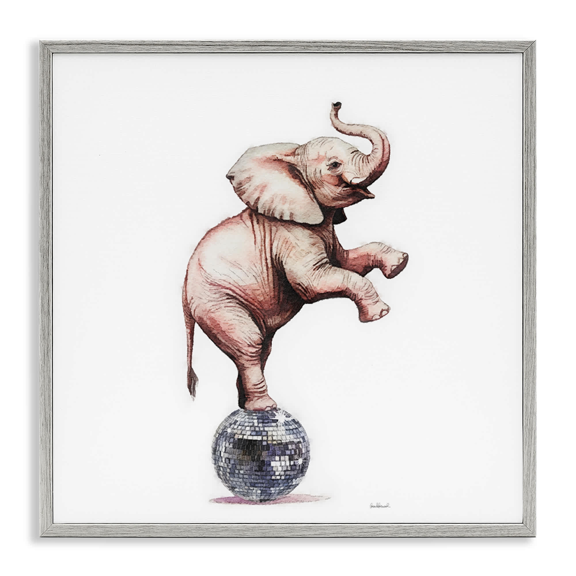Stupell Industries BS-110-GFF-24X24 Elephant on Disco Ball Gray Framed Giclee Art By Amanda Greenwood 24 x 24