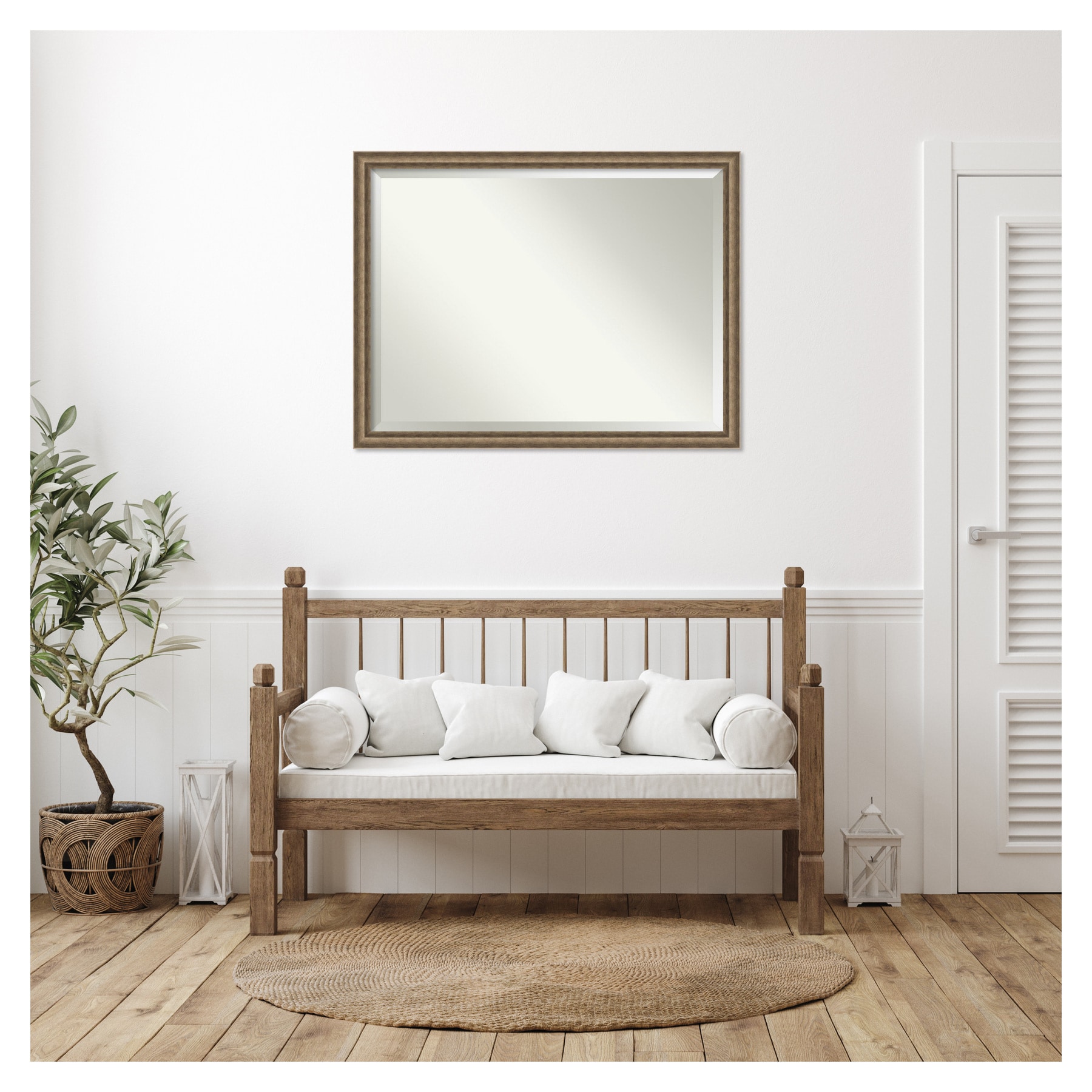 Angled Bronze Wood Frame Rectangular Wall Mirror, 43.25 x 33.25 Inches