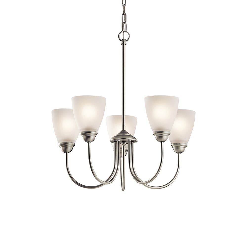 Kichler 43638NI Jolie 5 -Light Brushed Nickel Transitional For Use in Bedrooms, Dining Rooms, Foyers, Kitchens, Living Rooms Chandelier