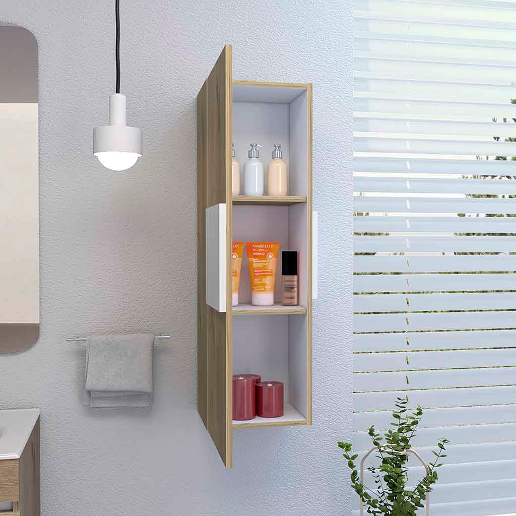 Tahanbath White/Light Oak Medicine Cabinet Single Door 3 Shelves