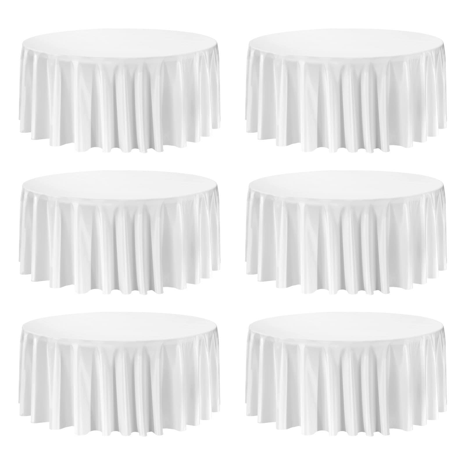 Slickblue Round White Polyester 6-Pack Tablecloth 132/120-in with Fine Stitching and Tear-Resistant Fabric for Weddings