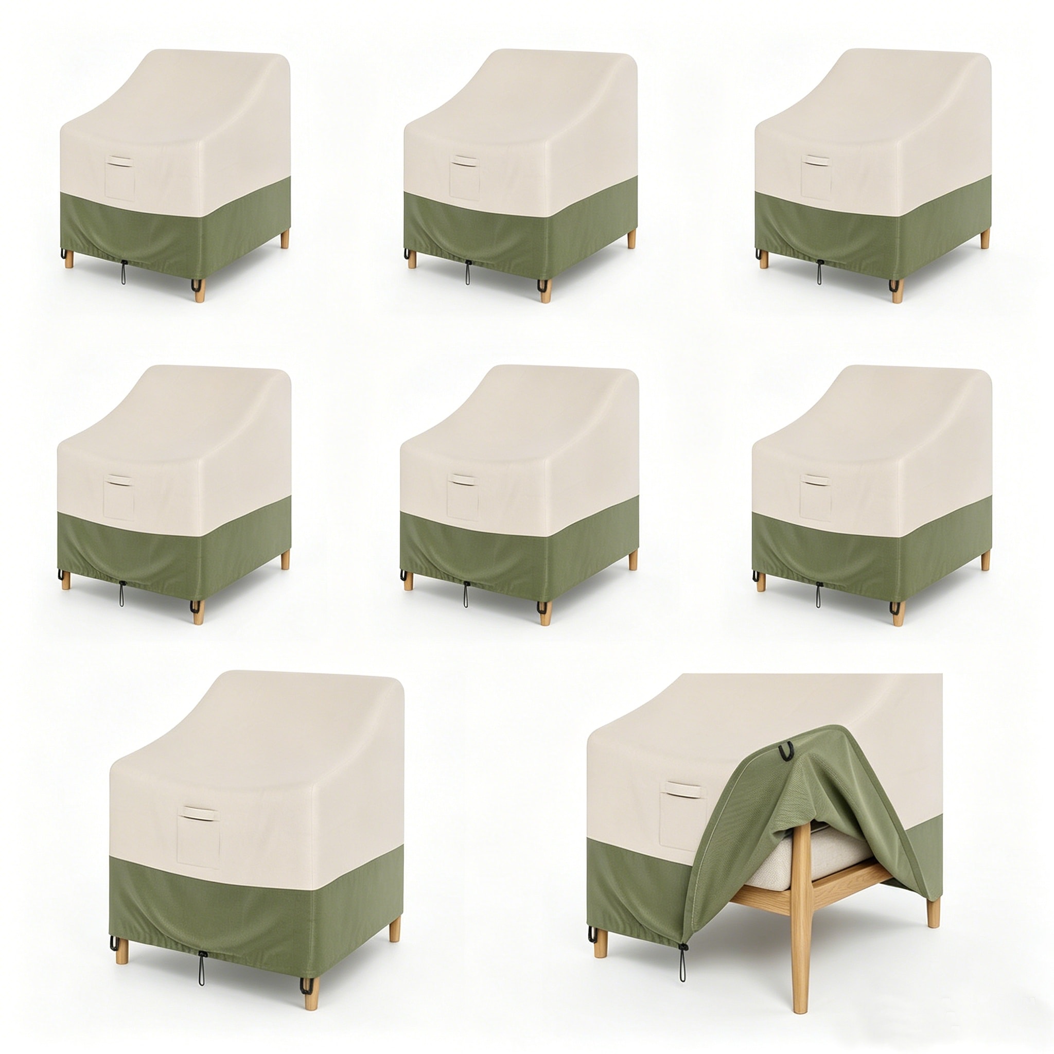 GarveeLife 8PCS Outdoor Patio Furniture Cover with PU Coating Air Vents Drawstring and Buckle Straps