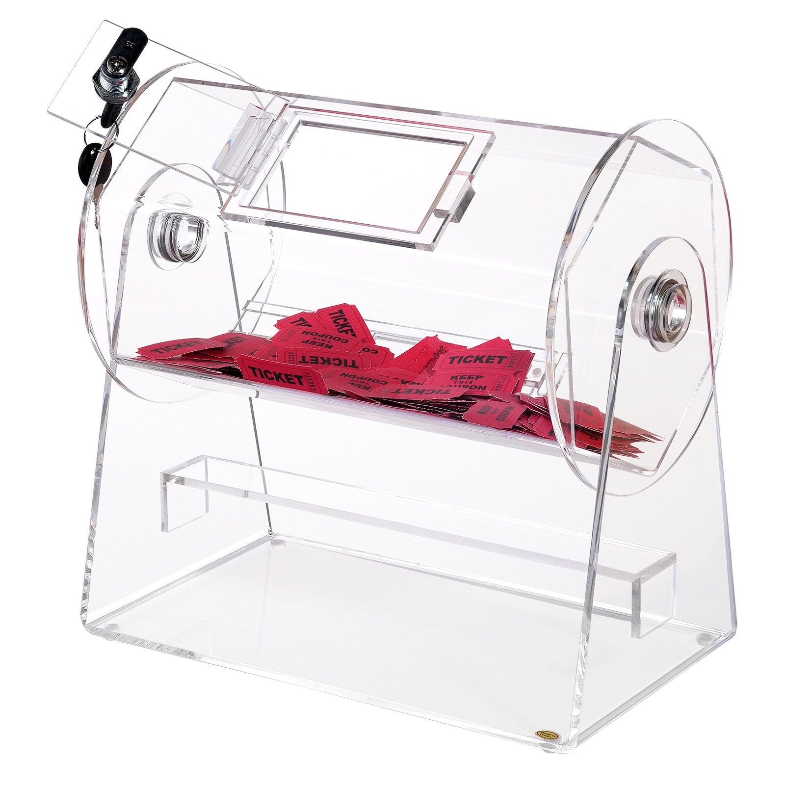 GIVIMO Acrylic Raffle Drum Spinning Cage Holds 2500 Tickets or 100 Balls Lockable Door Lottery Drum with 2 Keys for Bingo Wedding Charity Fundraiser Office Game