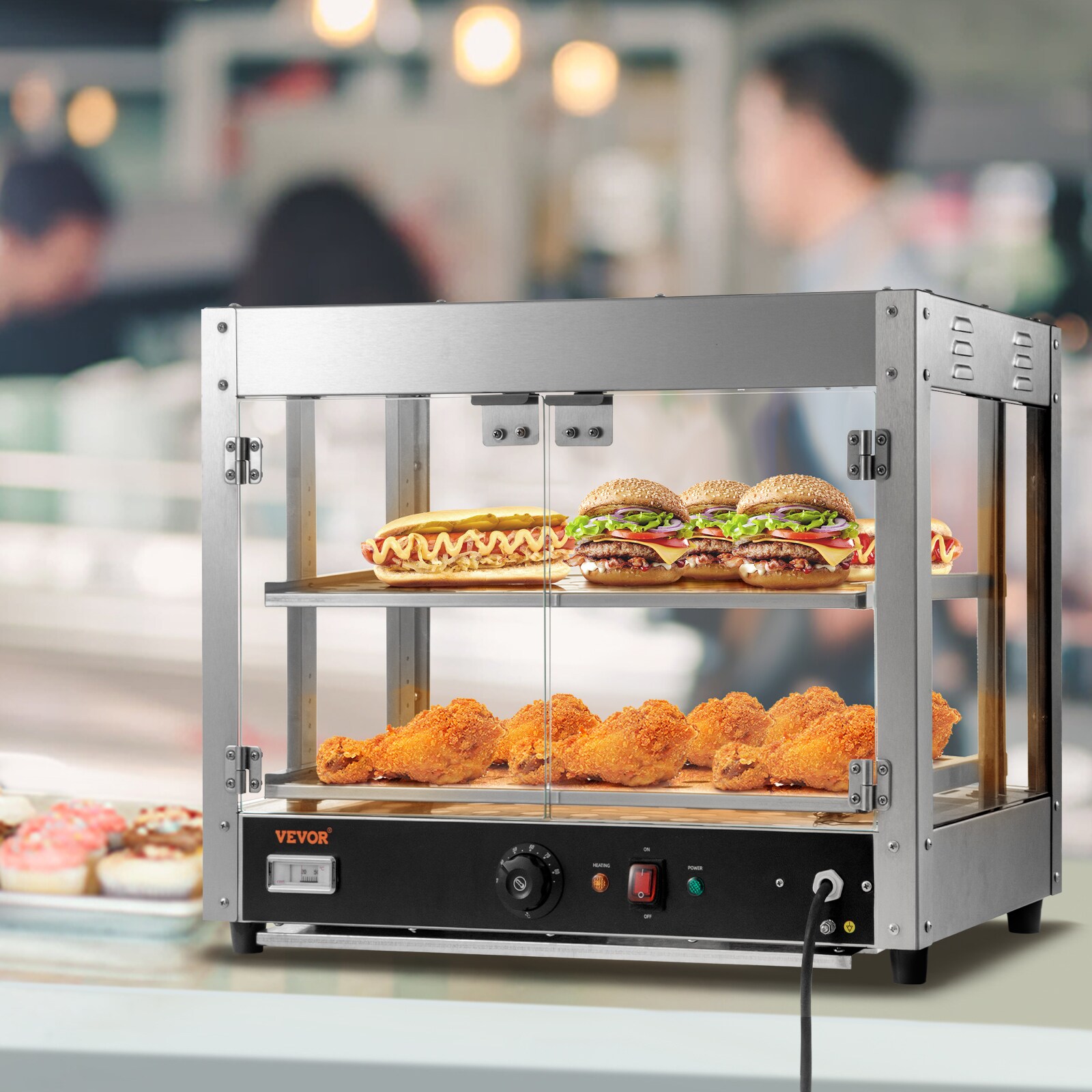 VEVOR 800W 2 Tier Food Warmer Hot Dog Toaster with Bun Warmer SPBWJCYBXGGHBTNRNV1 Sansujyuku sansujyuku.com