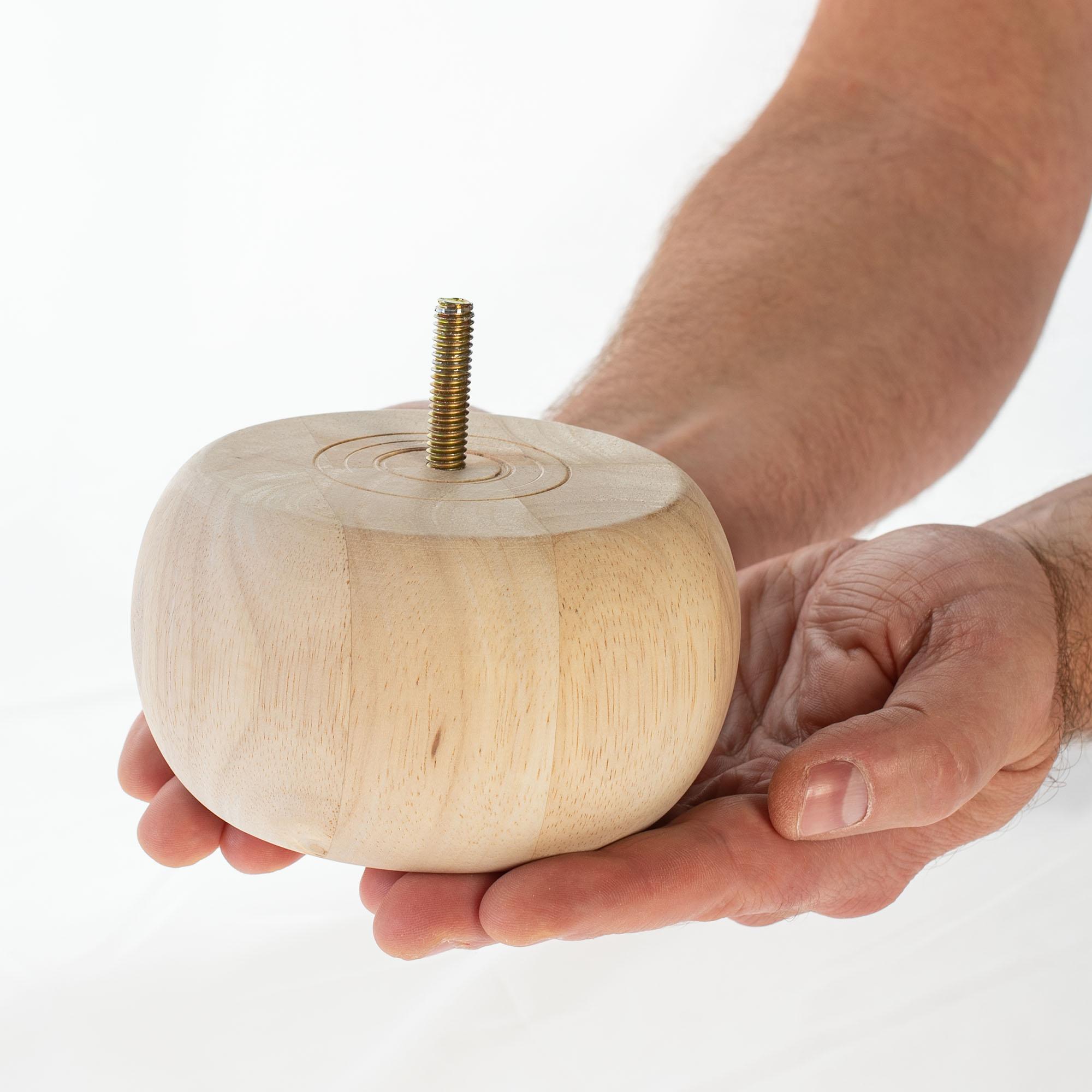 2.5" H x 4.5" Dia Unfinished Rubberwood Bun Foot Set