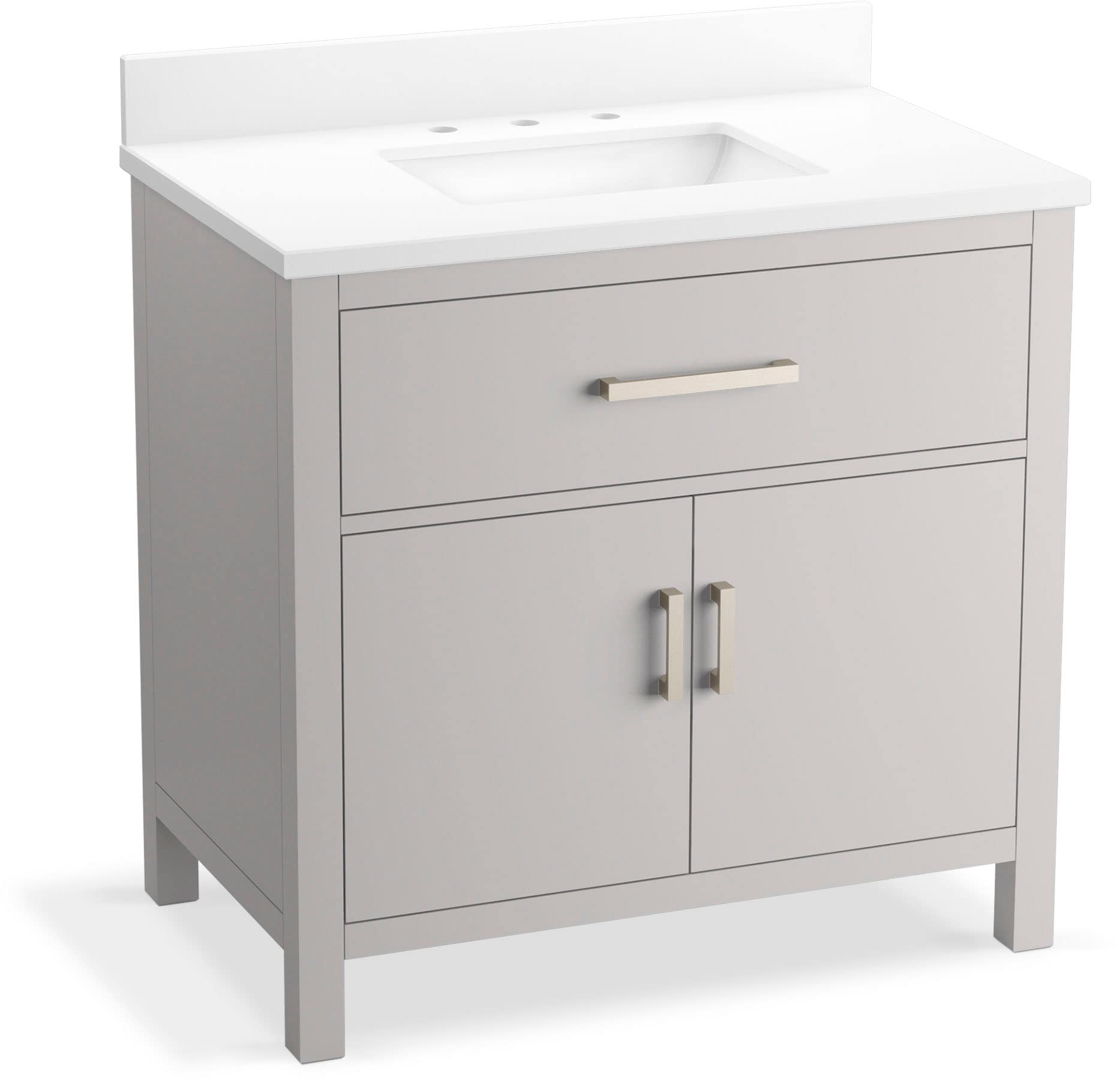 KOHLER 40639-BD1-AGA Kresla 36-in Atmos Grey Undermount Single Sink Bathroom Vanity with Pure White Quartz Top