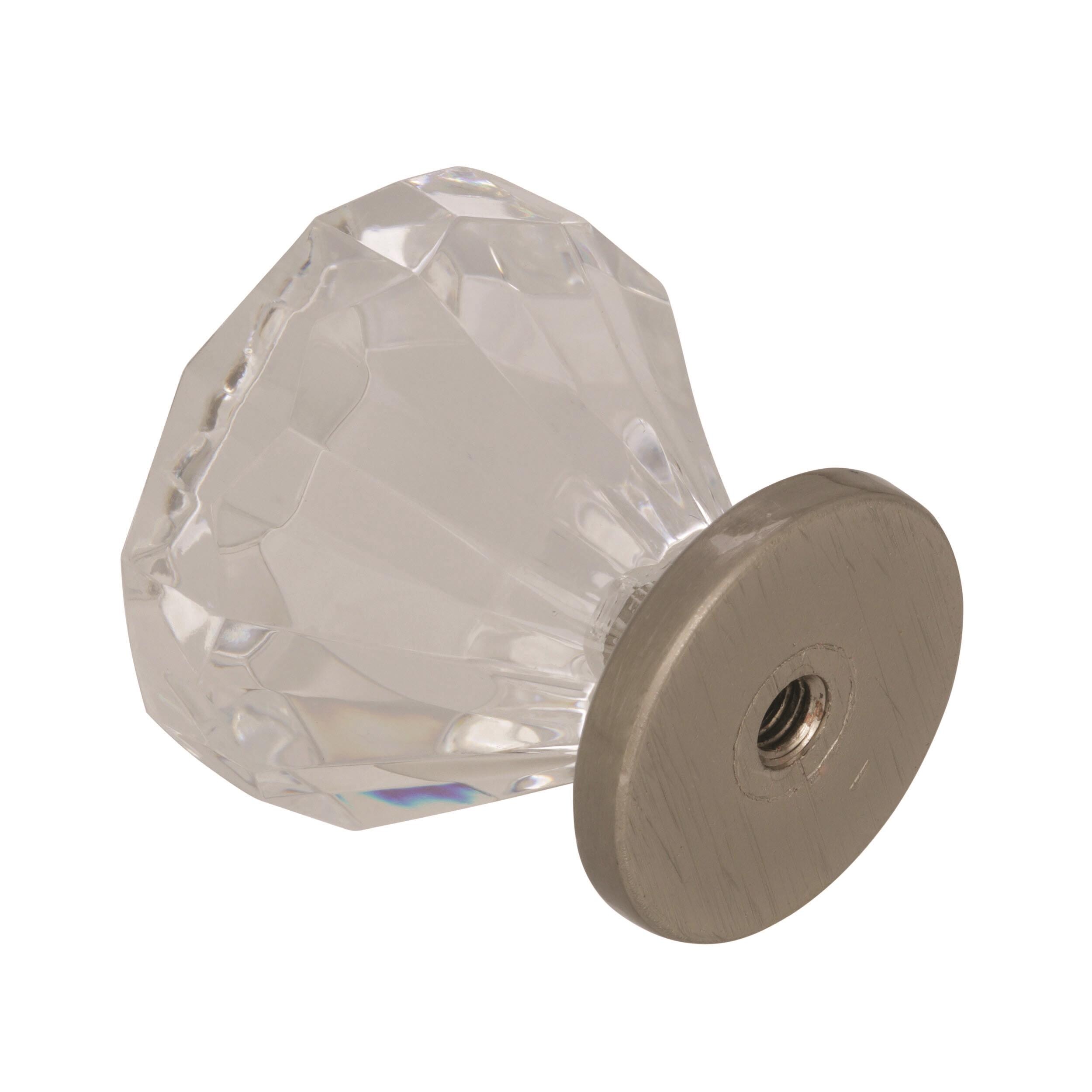 Satin Nickel and Clear Crystal Cabinet Knob 1-1/4"