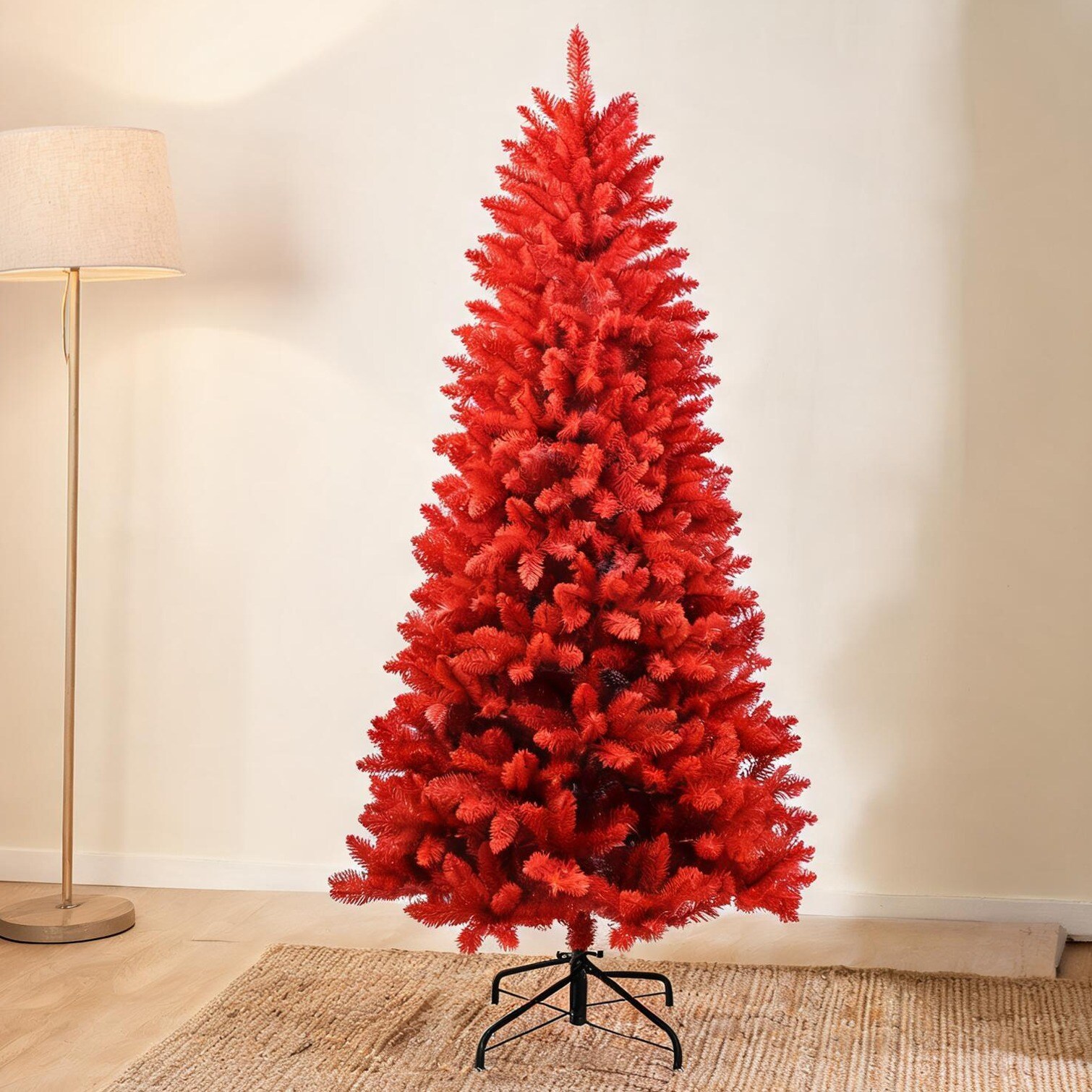chillscreamni Red Finish 7 ft Tall Christmas Trees featuring Red Pvc with PVC Fir Artificial Christmas Tree