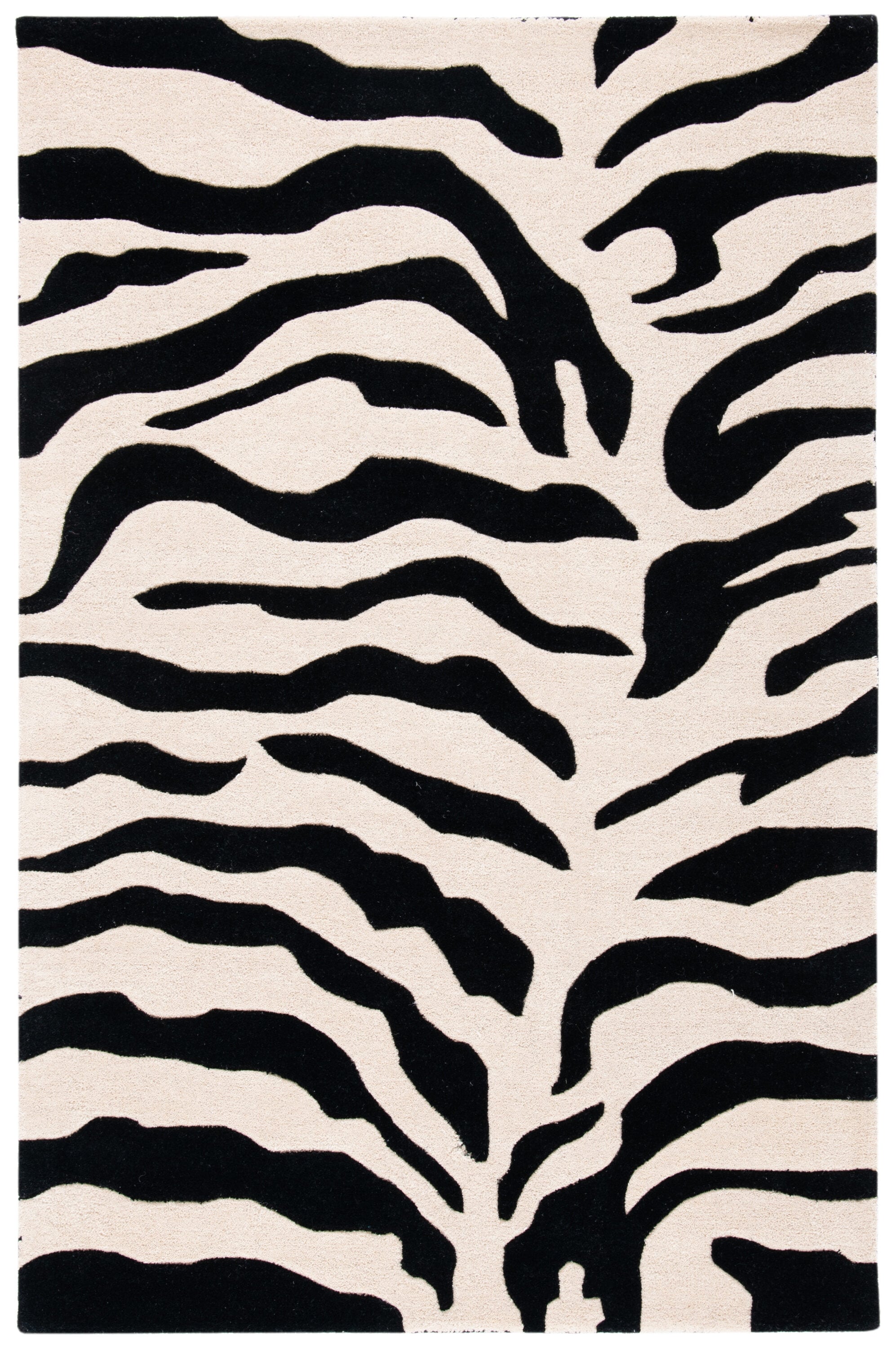 Handmade Black and Beige Wool Zebra Striped Rug
