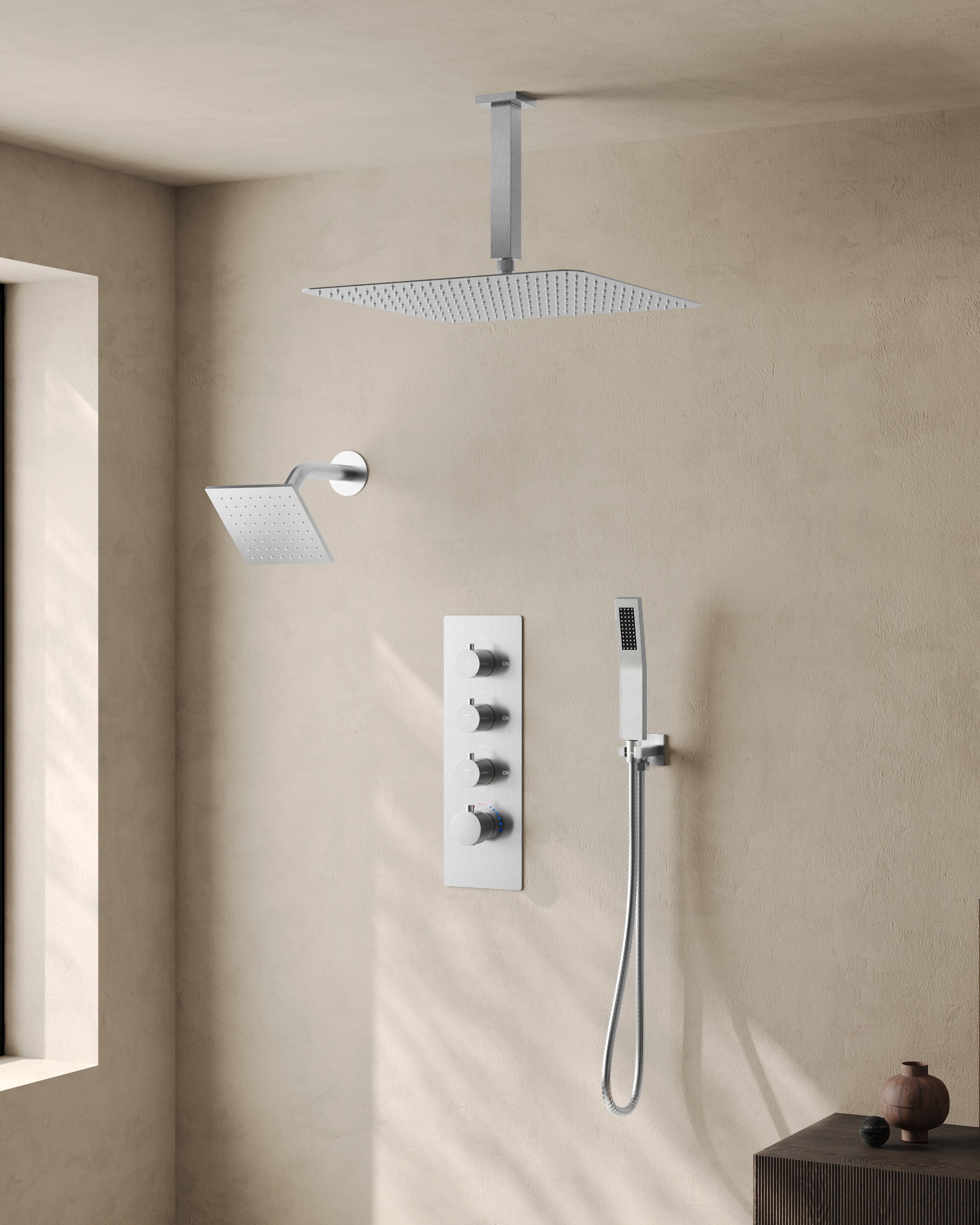 DualJetSpa 16" & 6" Brushed Nickel Dual Shower Head System with Body Jets