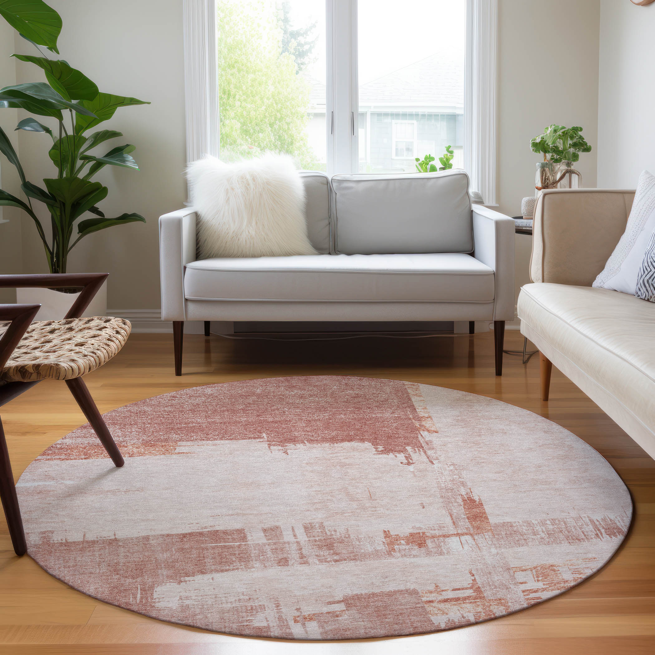 Addison Rugs ACN624BL8RO Chantille ACN624BL 8 x 8 (ft) Polyester Blush Round Indoor/Outdoor Geometric Machine washable Area rug