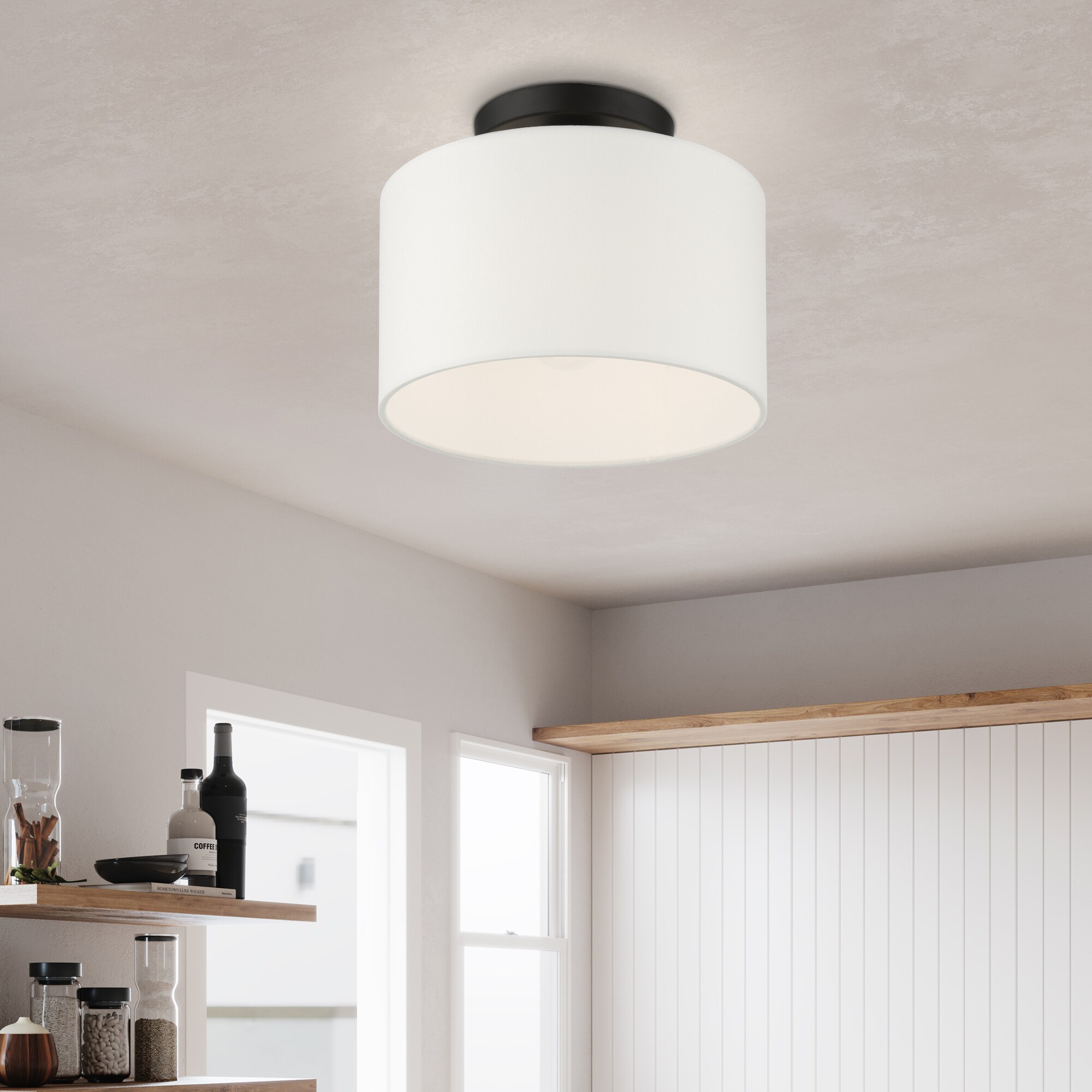 Black Nickel Glass Drum LED Indoor/Outdoor Light