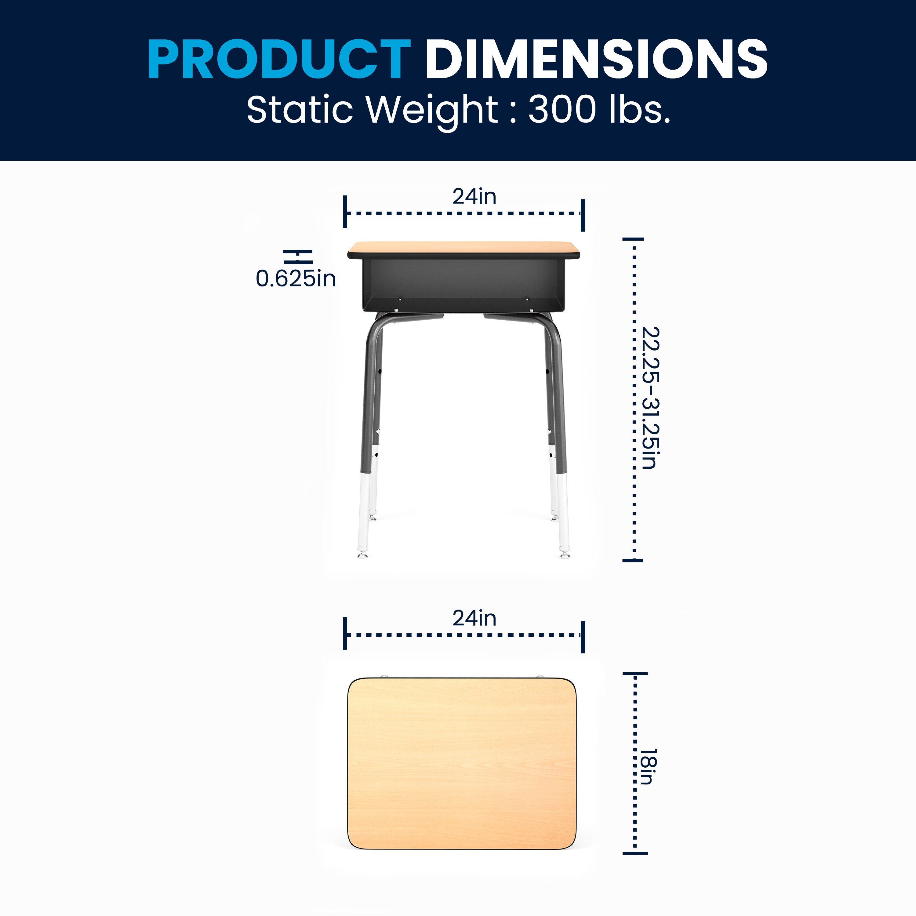 Adjustable Height Black and Natural Wood Student Desk