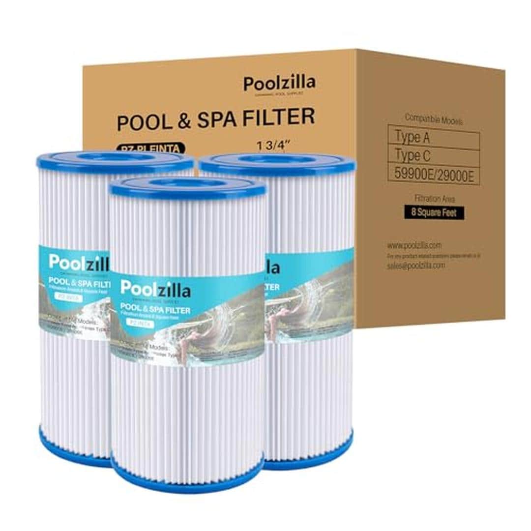 Poolzilla PZ-INTA-3PC 3 Pack Pool Filter Cartridge for Type A or C Compatible with Intex 29000E and 59900E Easy Set Pool Filters Summer Escapes or Summer Waves Above Ground Pools