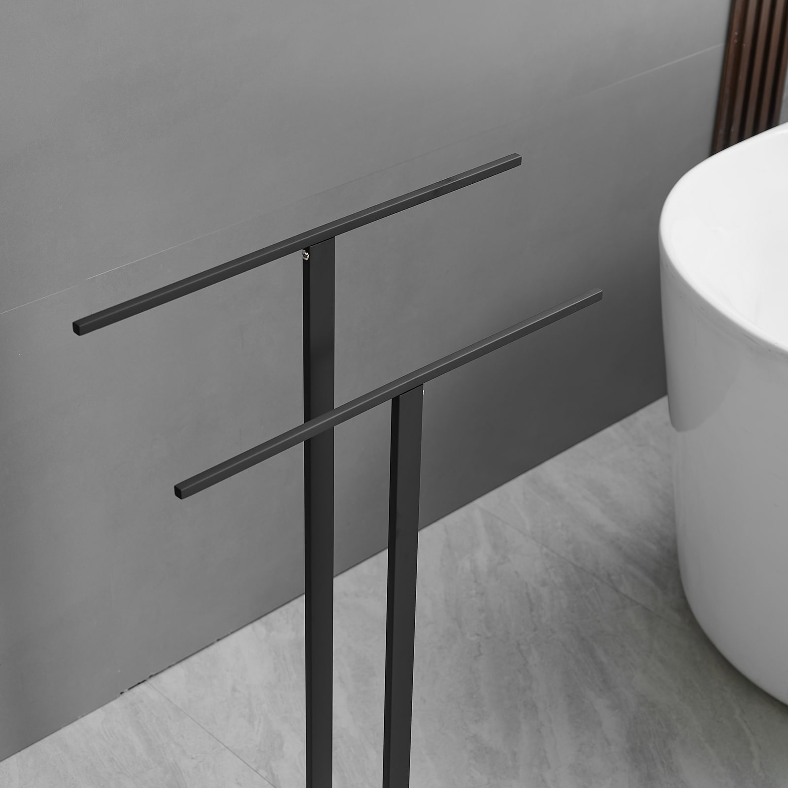 BWE 2-Tier Standing Towel Rack with Marble Base for Bathroom Floor ...