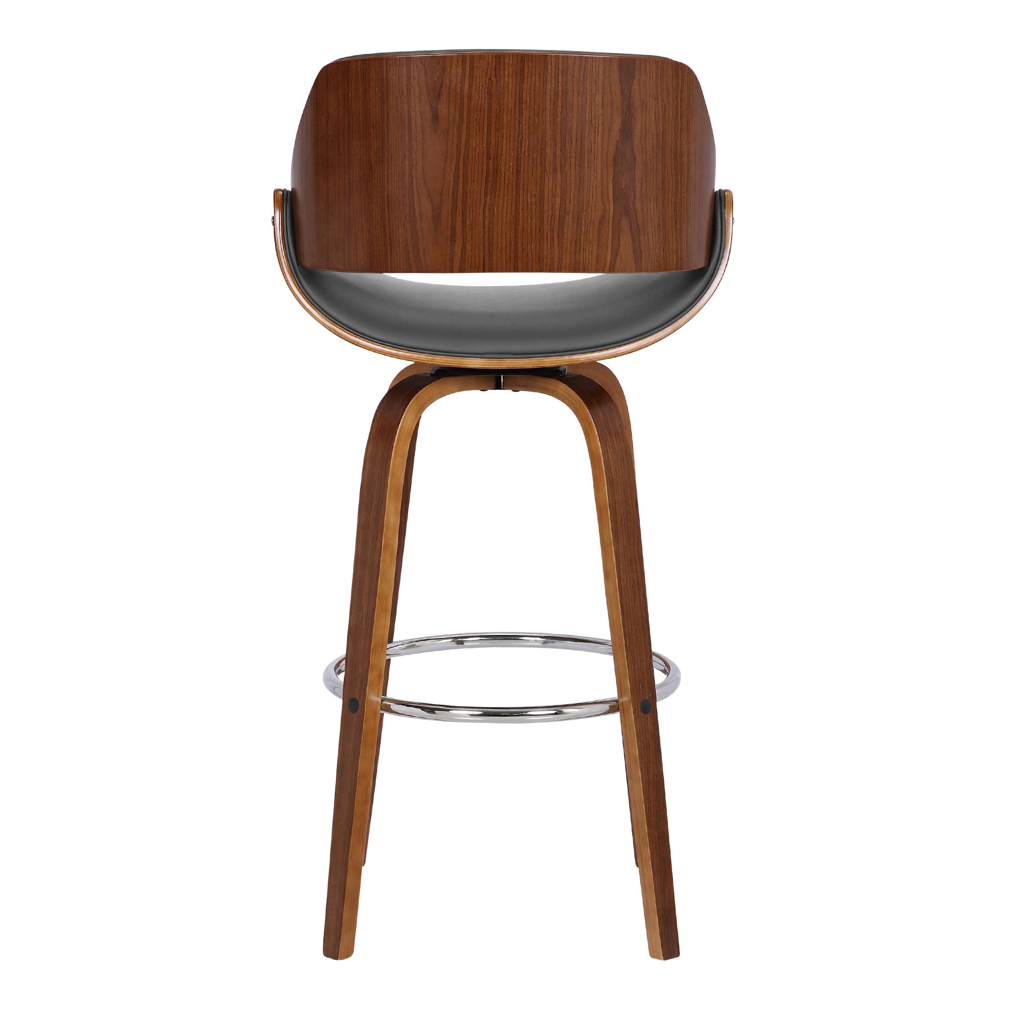 Mona 26" Gray Faux Leather and Walnut Swivel Bar Stool