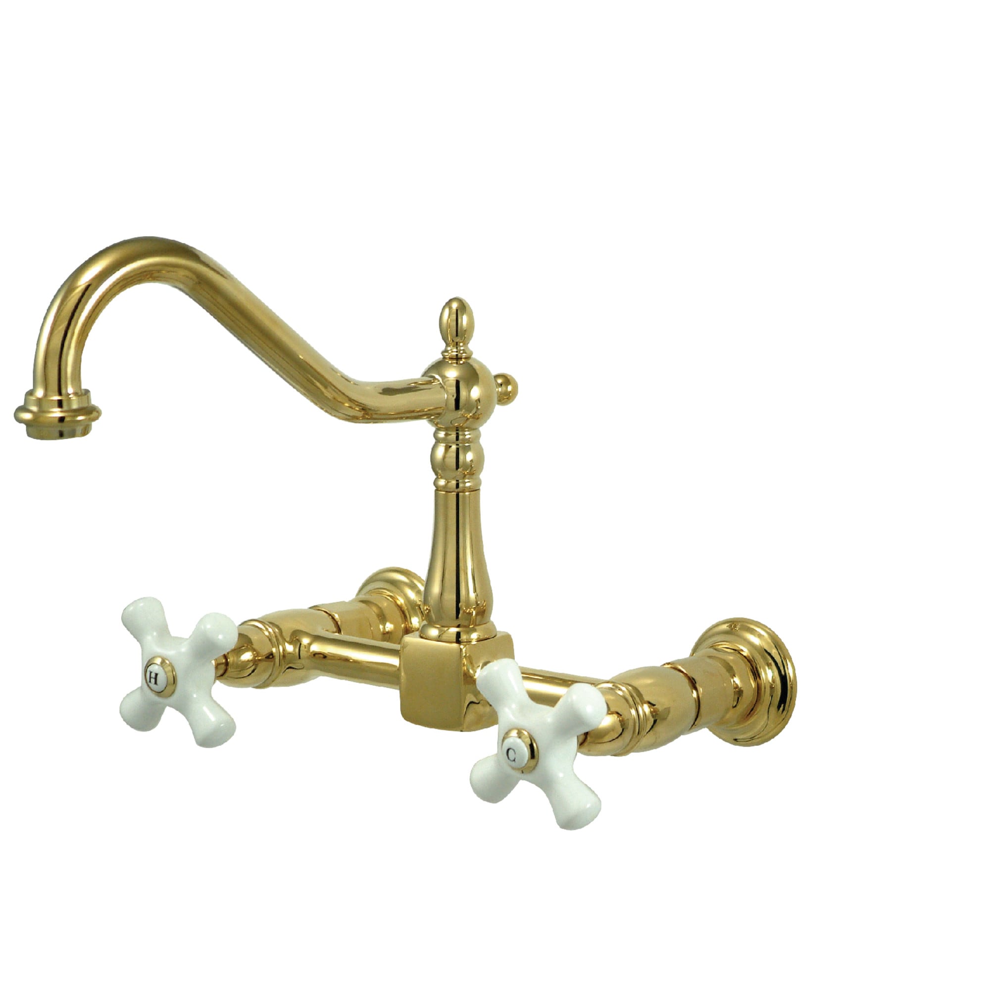 Kingston Brass WLKS1242PX Heritage Polished brass Double Handle Wall-mount Kitchen Faucet