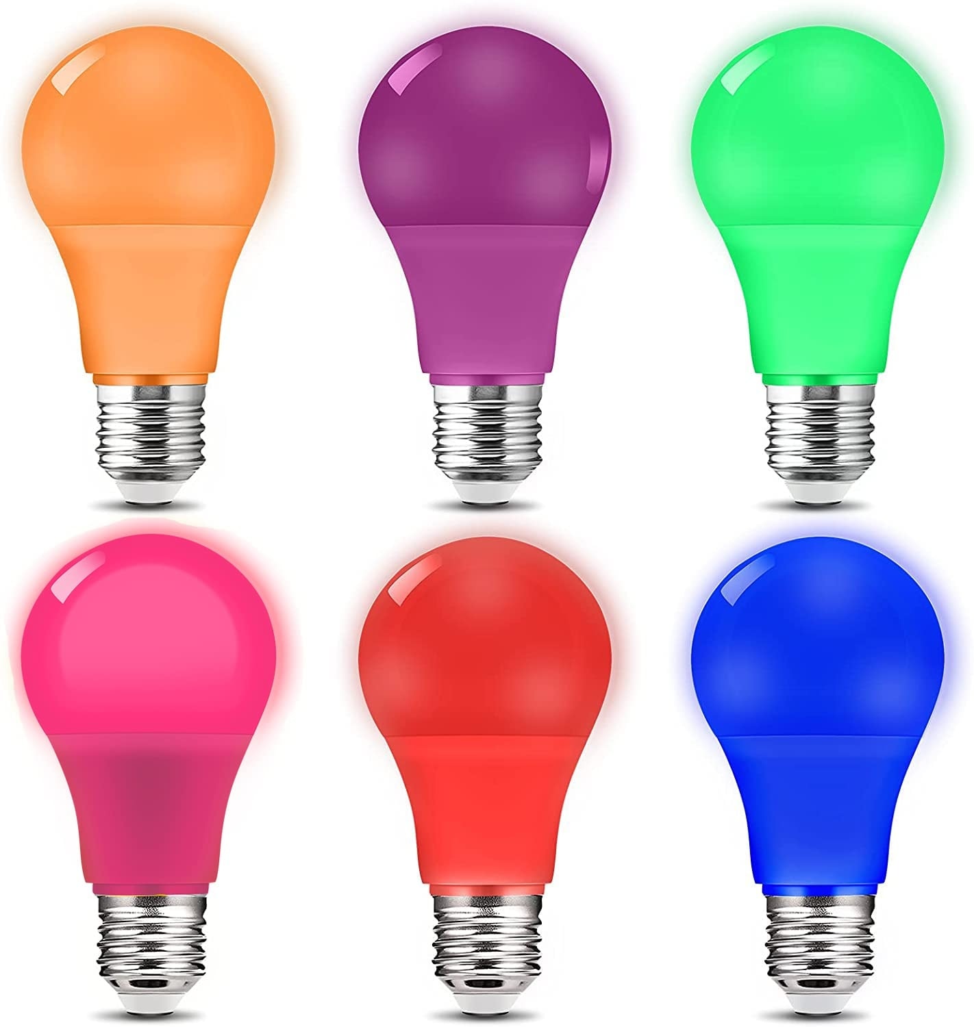Oyezvary  LED Colored Light Bulbs 9W 60W Equivalent E26 Base Multicolor for Holiday Party Halloween Christmas Home Decor Long Life 6 pack