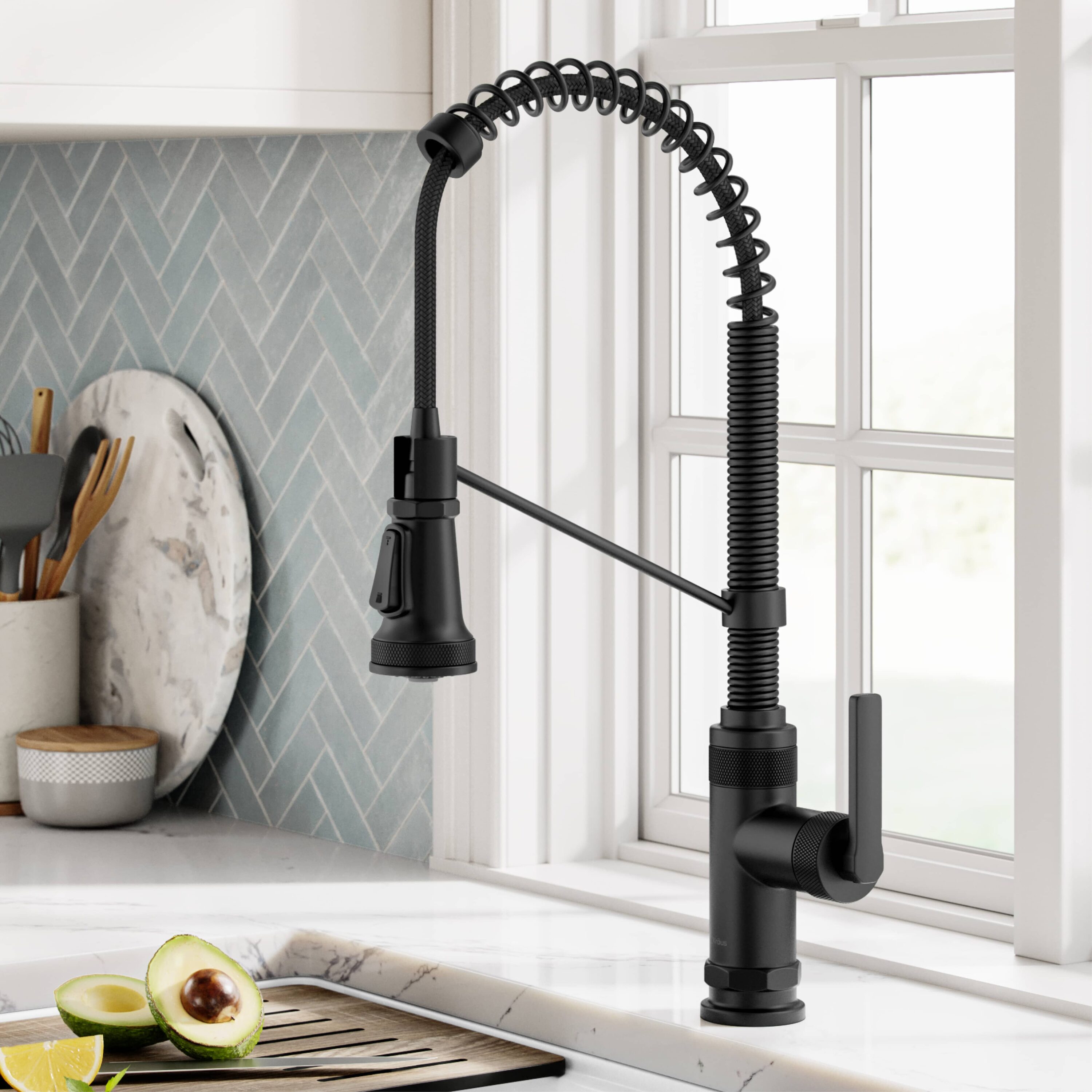 Kraus KPF-4110MB Allyn Matte Black Single Handle Deck-mount Pull-down Kitchen Faucet with Sprayer