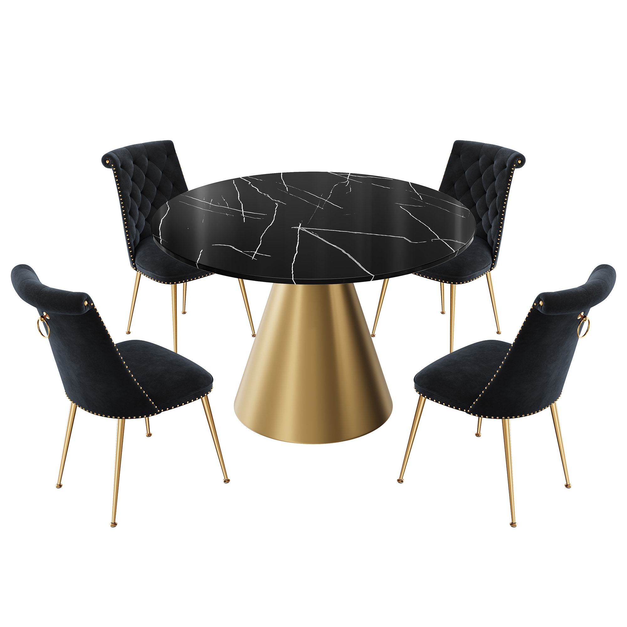 Clihome CL-RT3-BBKBG703BK Black Chair/Black Table Contemporary/Modern Dining Room Set with Round Table ( Seats 4 )