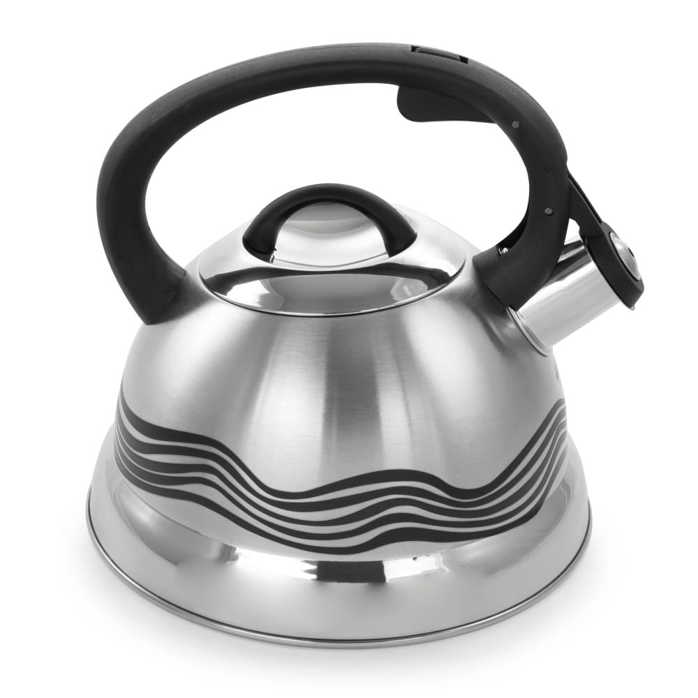Mr. Coffee Collinsbroke 2.4 Quart Stainless Steel Tea Kettle with Red Handle