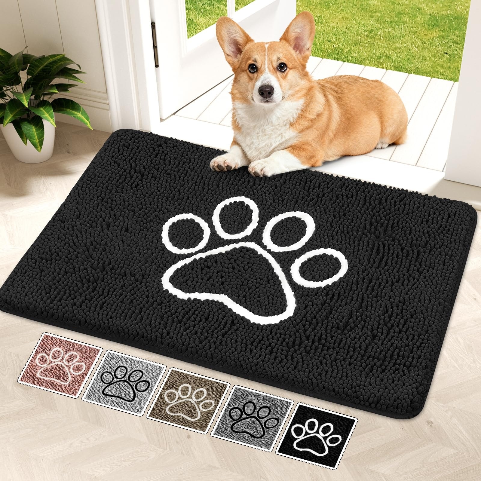SenQWFa -  Super Absorbent Dog Door Mat 36 x 24 Inch Washable Anti Slip Chenille Pet Rug for Mudd...