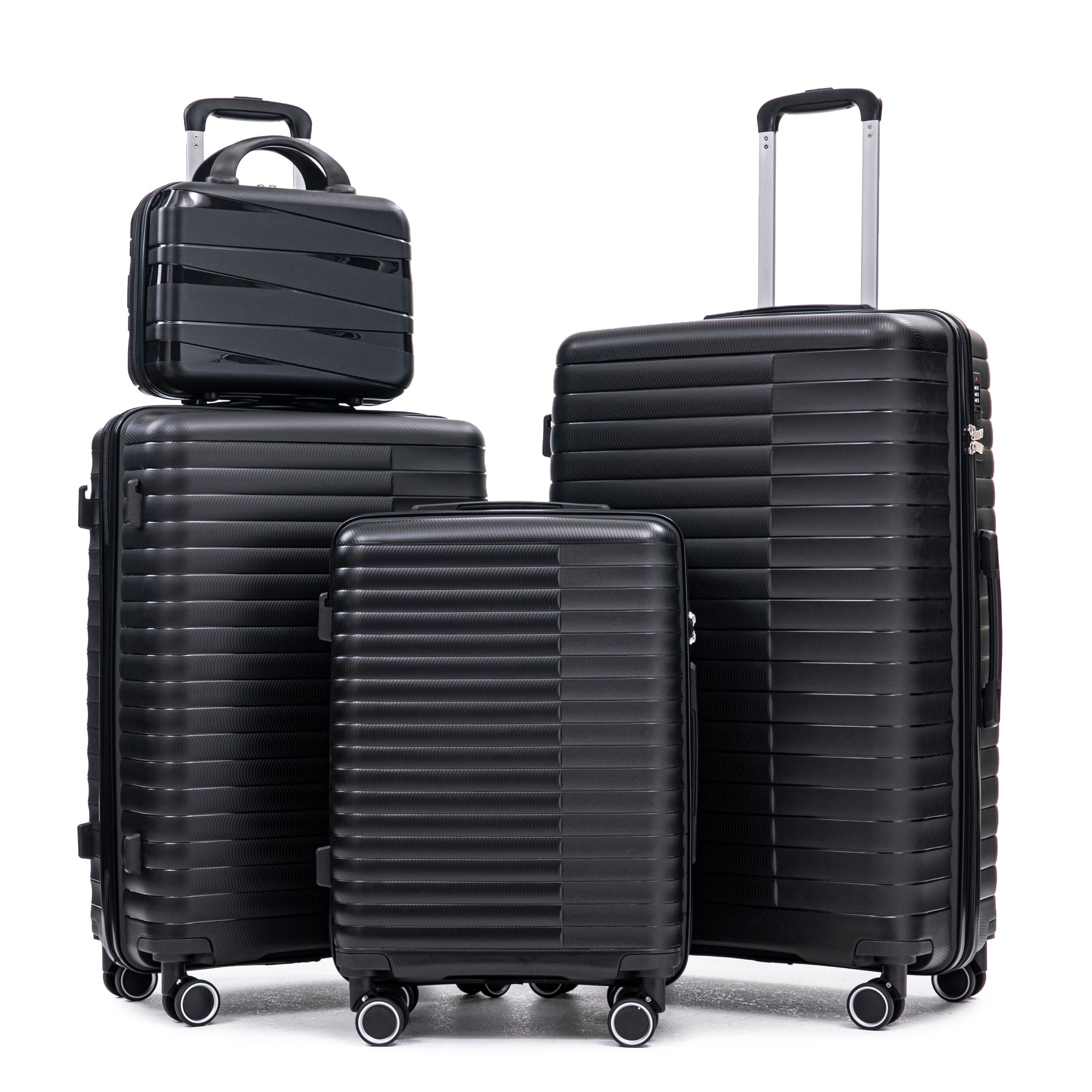 HyperDrop Cart - 14x20x24x28 Inch 4-Piece PP Spinner Luggage Set with Iron Pull Rod Cosmetic Case...
