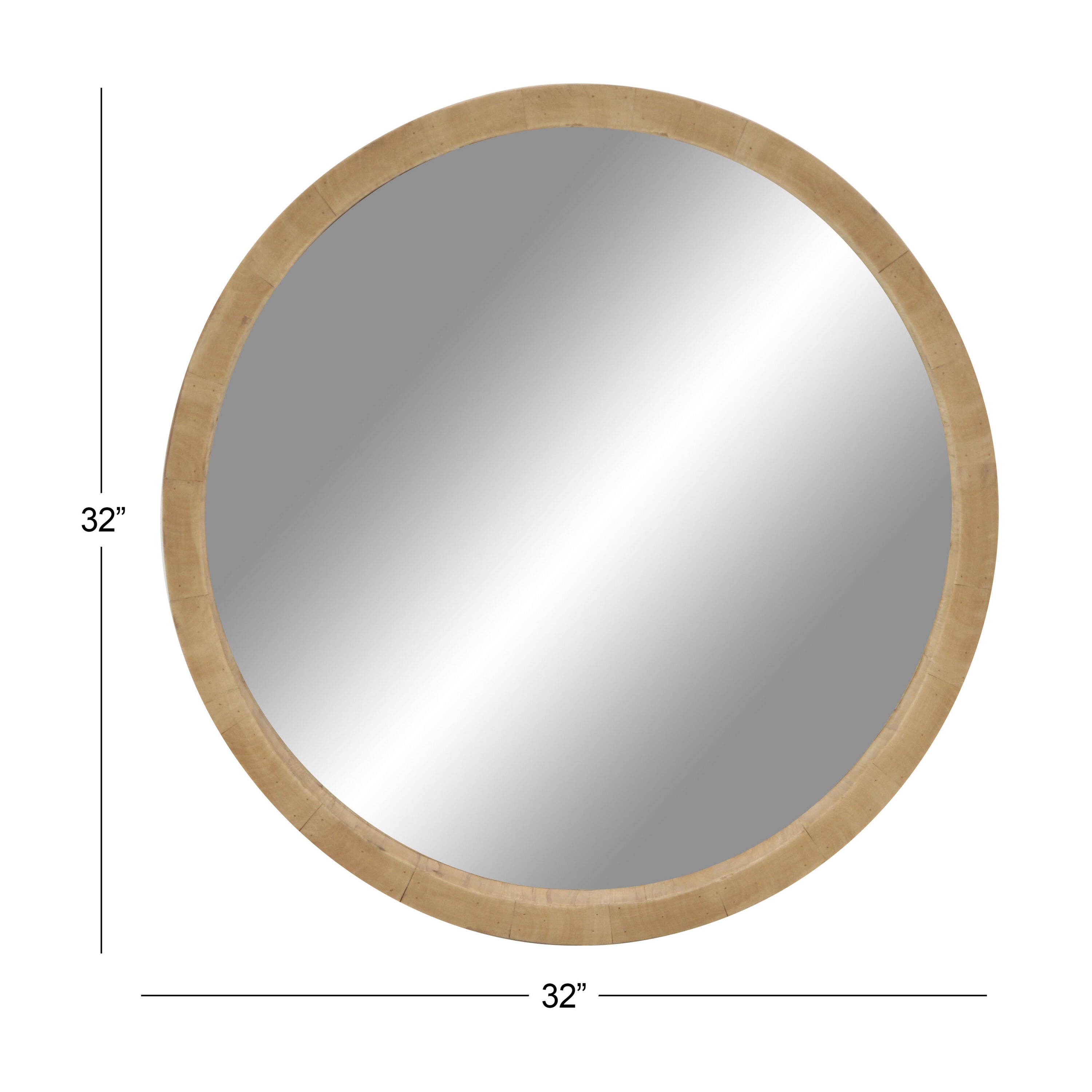 Natural Brown Round Wood Wall Mirror, 32"